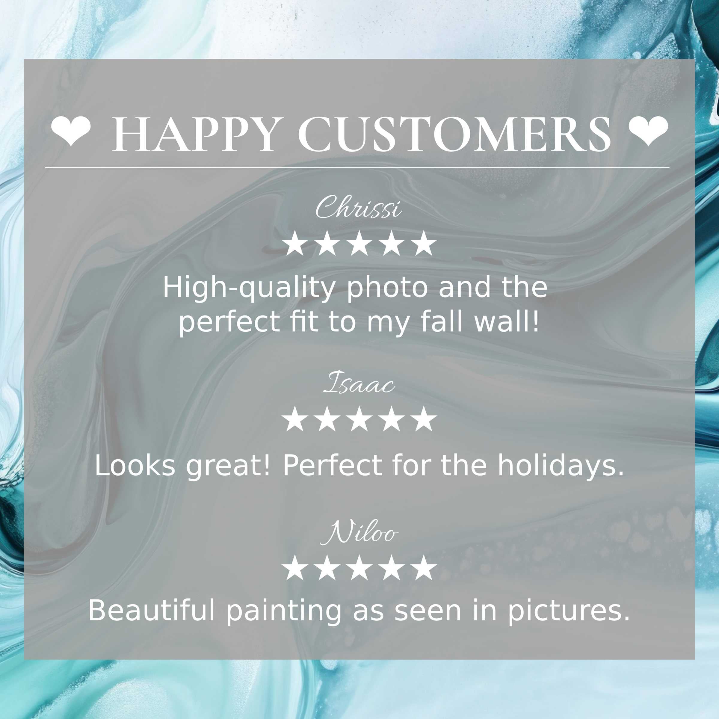 Modern art for Frame TV with abstract blue swirls; happy customer reviews enhance elegance and trust