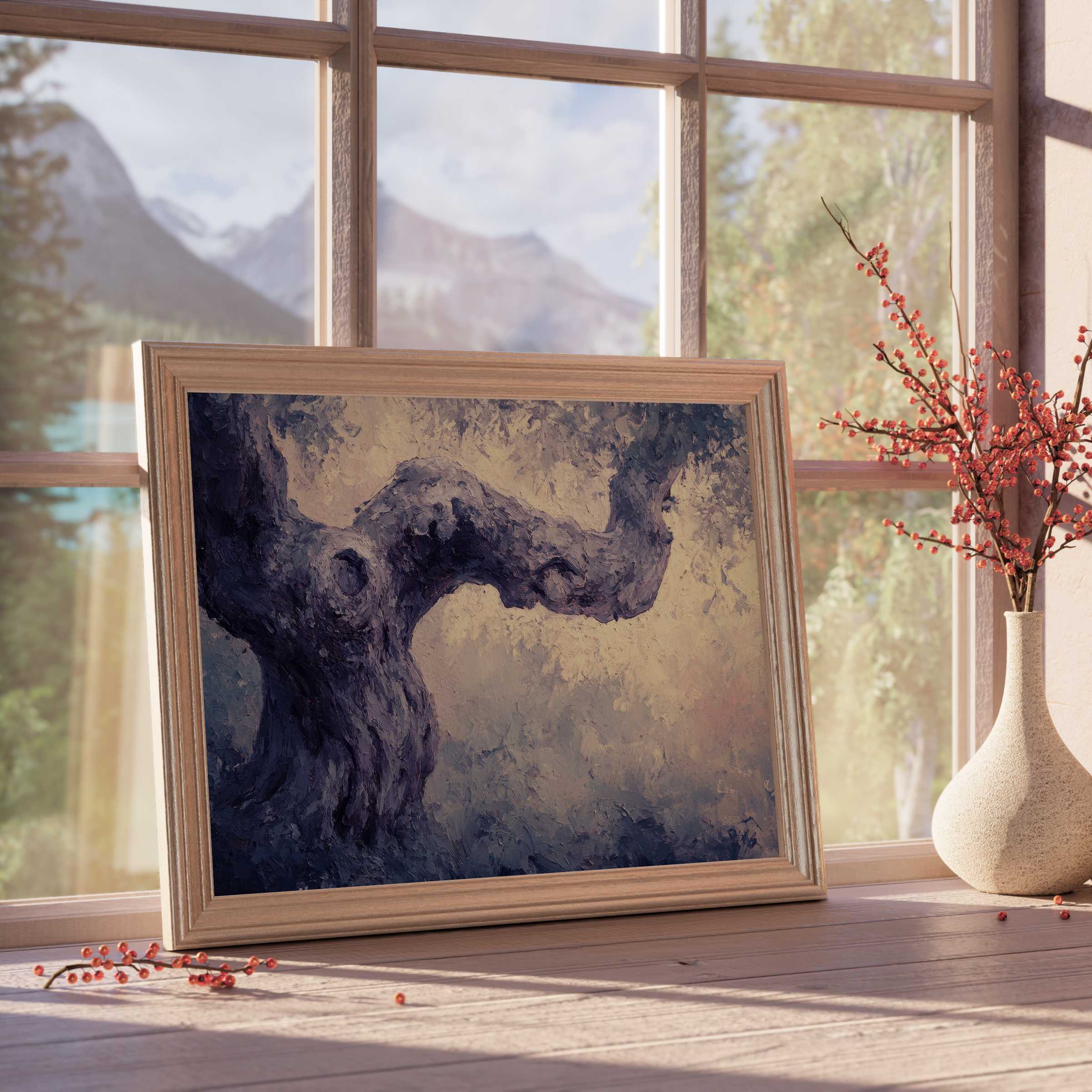 Ancient tree downloadable art with rich texture and moody hues, perfect for curated, tranquil, design-forward interiors