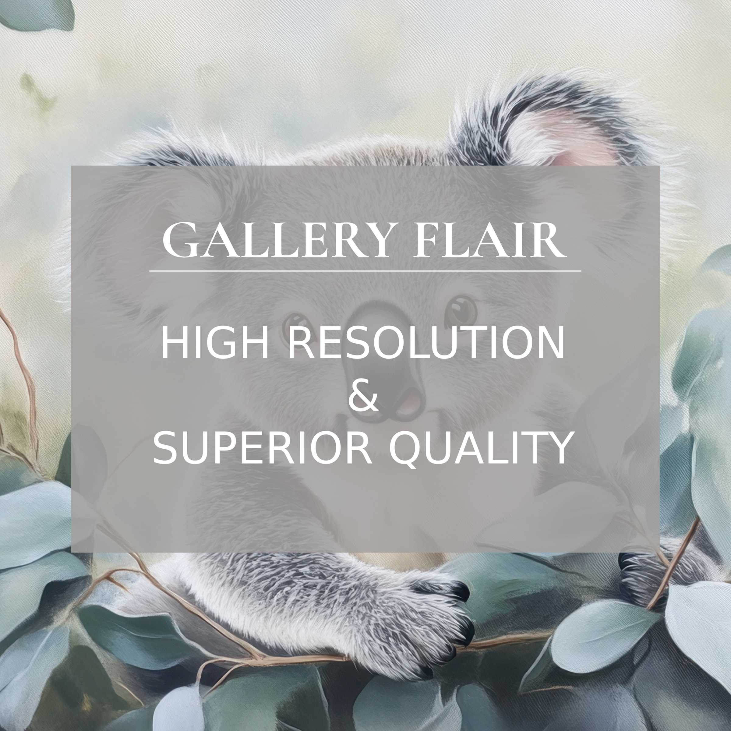 Calming nursery printable art featuring a finely detailed koala amidst soft eucalyptus leaves, enhancing modern kids' room decor