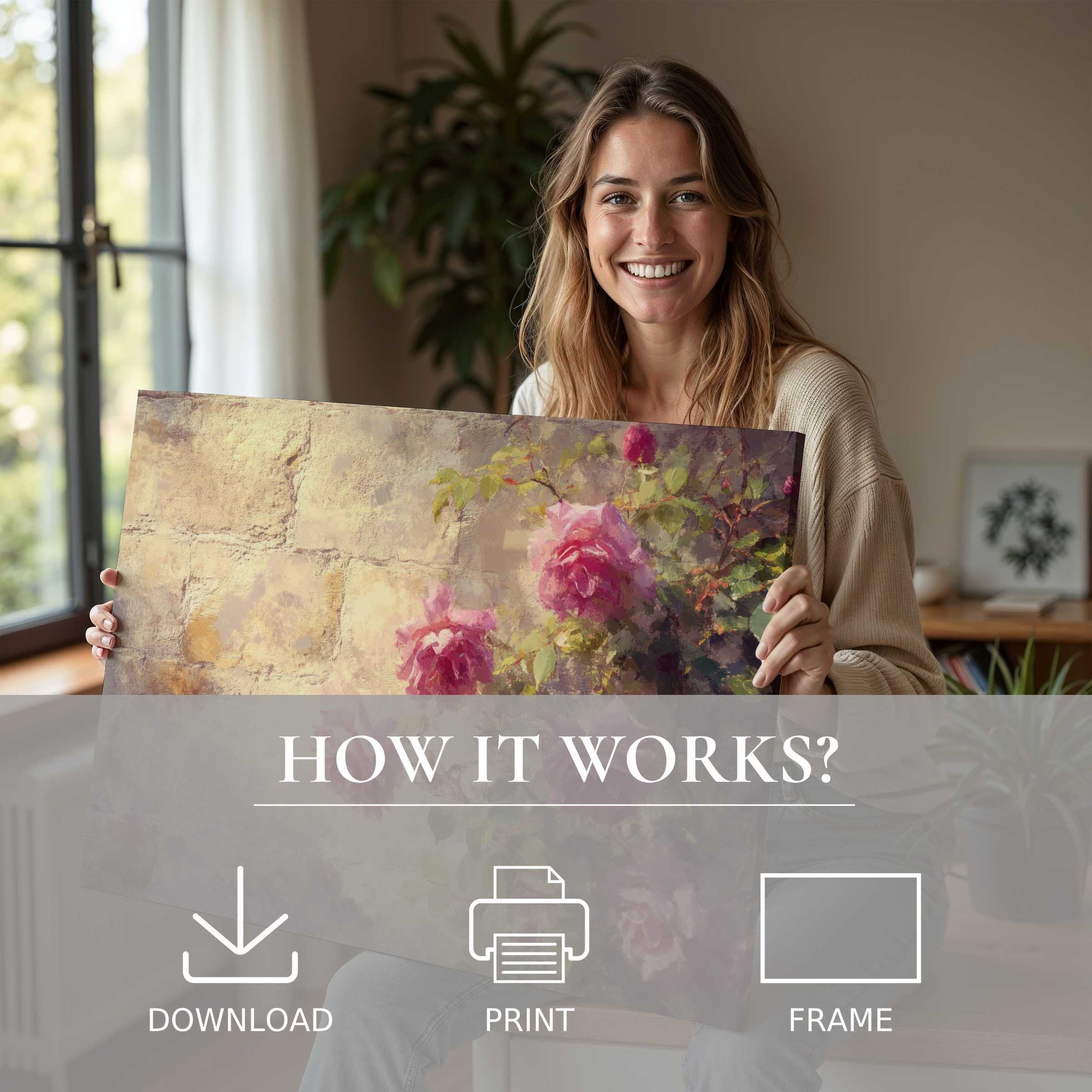 Radiant joy infuses a modern home as a vintage digital art print blooms with timeless elegance and effortless charm