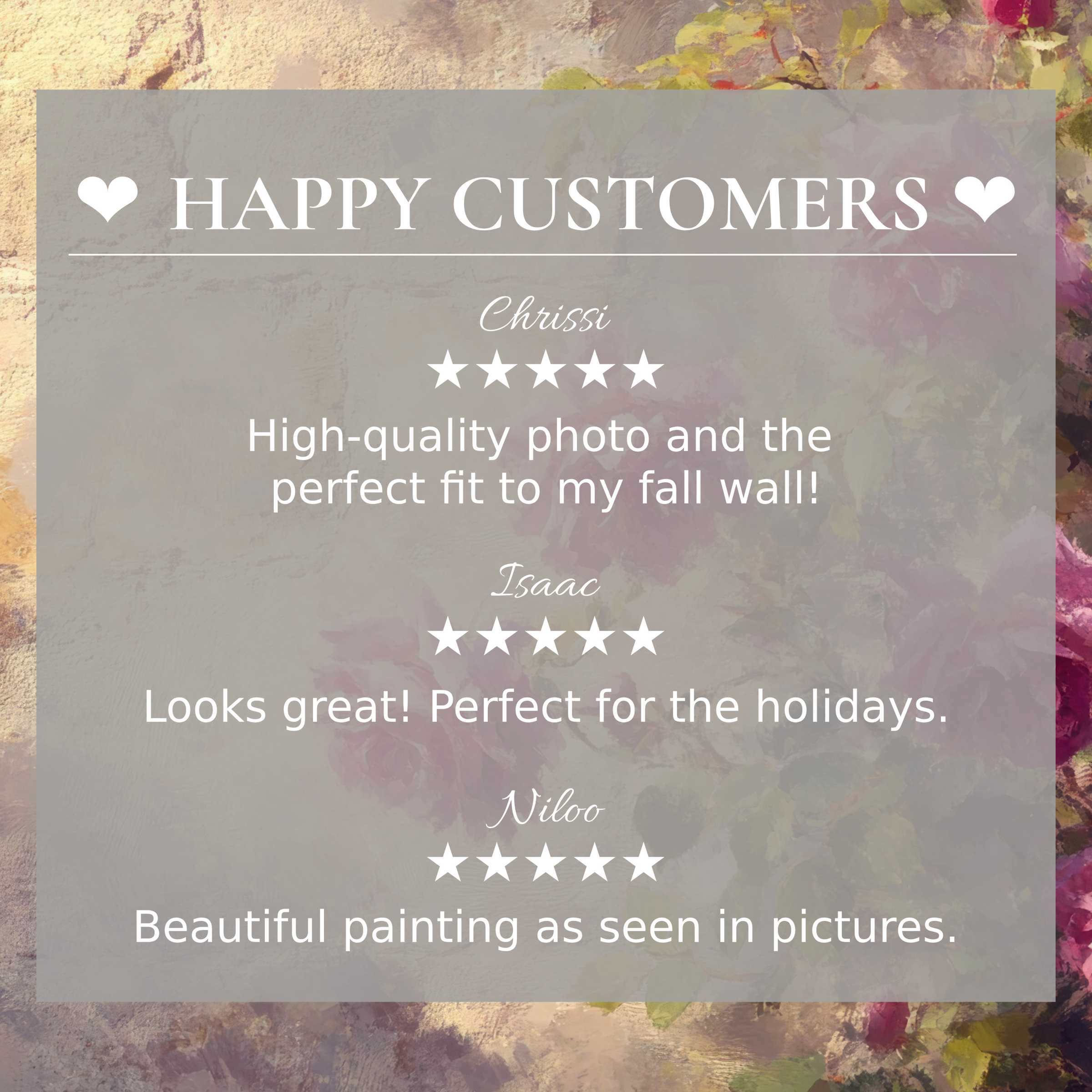 Refined vintage art for Frame TV with soft floral hues, showcasing happy customer reviews to inspire trust and elegance