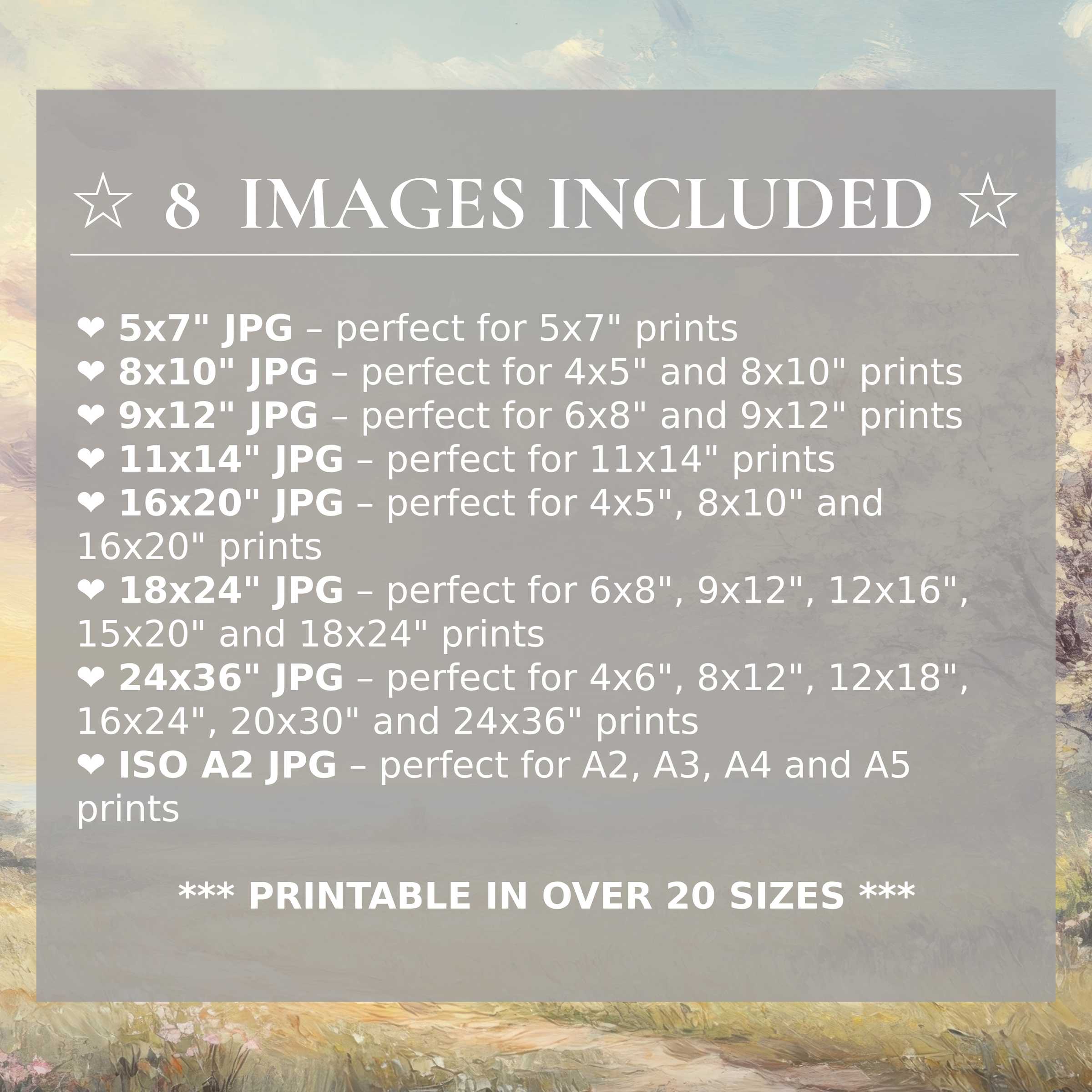 Radiant spring digital print in soft pastels and warm golds, elevating modern interiors with 8 included high-quality sizes