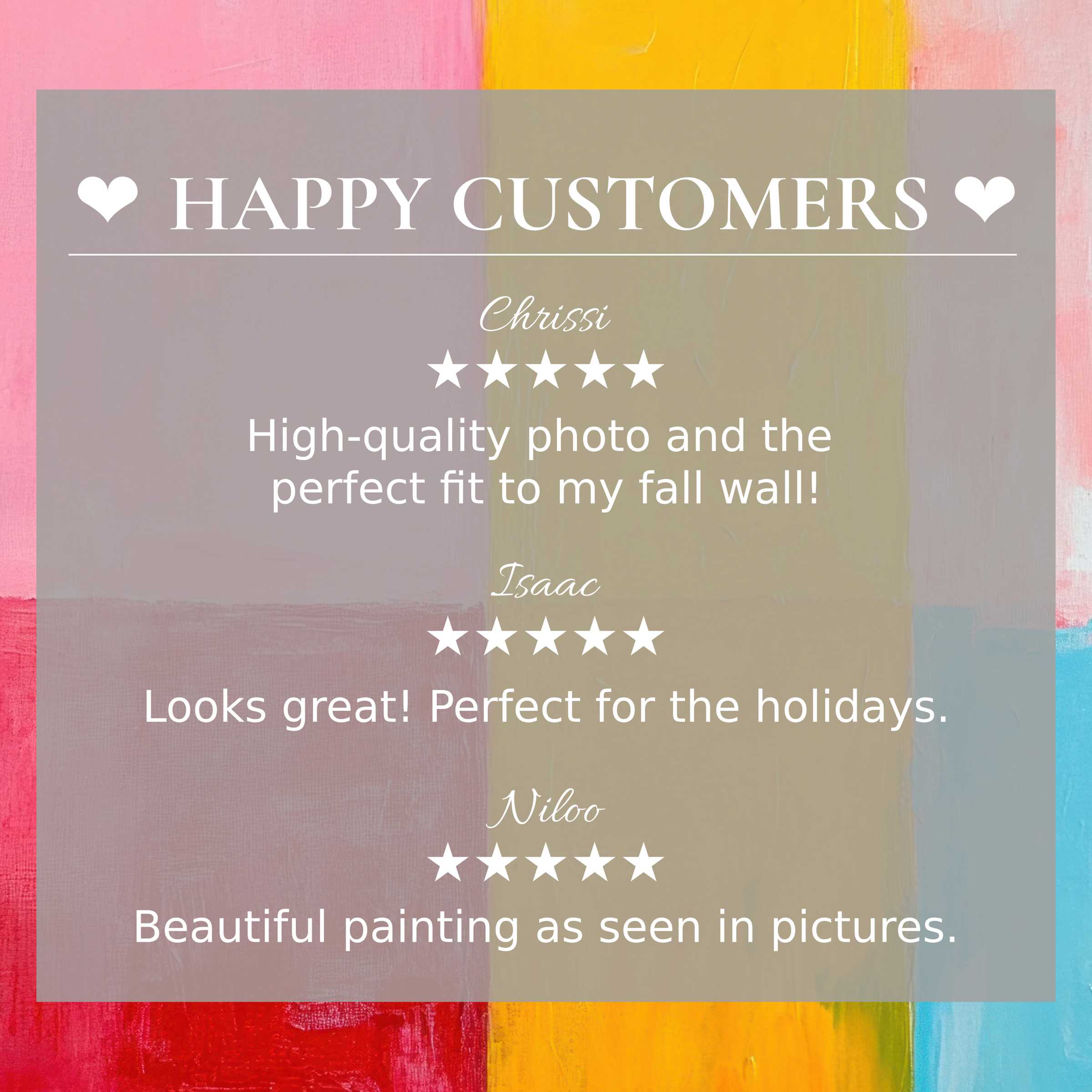 Minimalist art for Frame TV with abstract sunset hues; happy customer reviews build trust and highlight elegant design