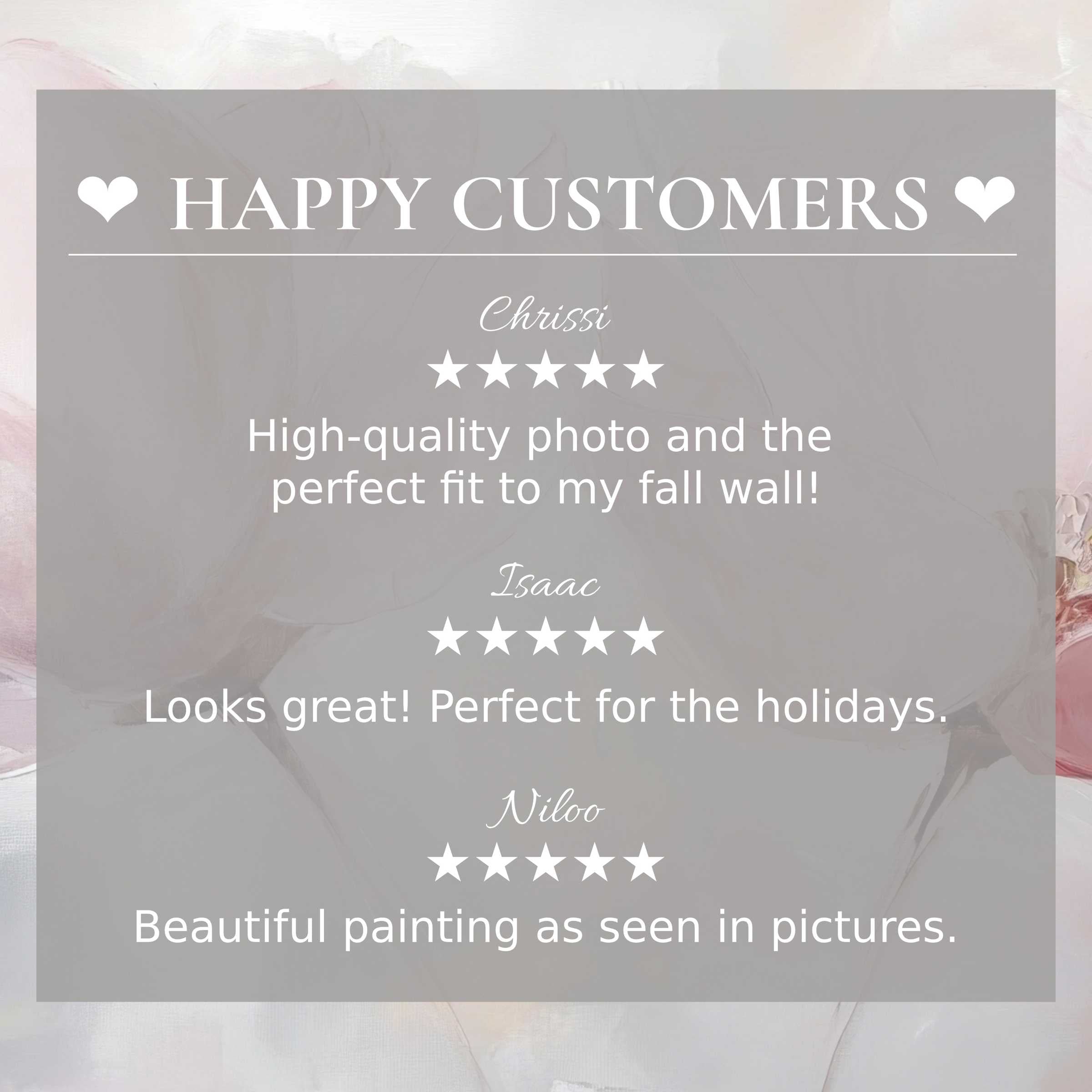 Elegant modern art for Frame TV with abstract sunset hues, showcasing a happy customer trust through positive reviews