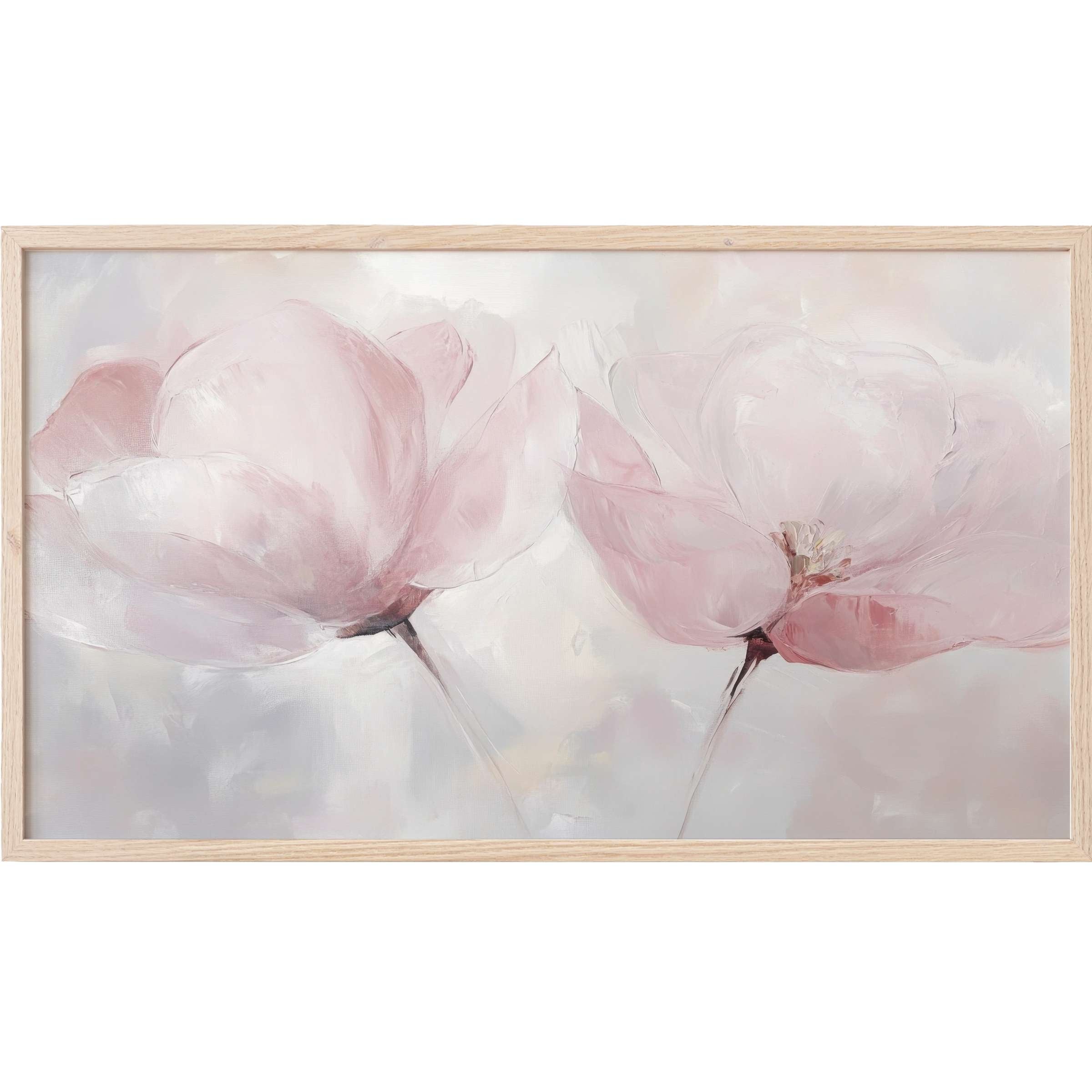 Soft pink floral brushstrokes on muted gray background, elegant and airy modern Frame TV Art for chic interiors