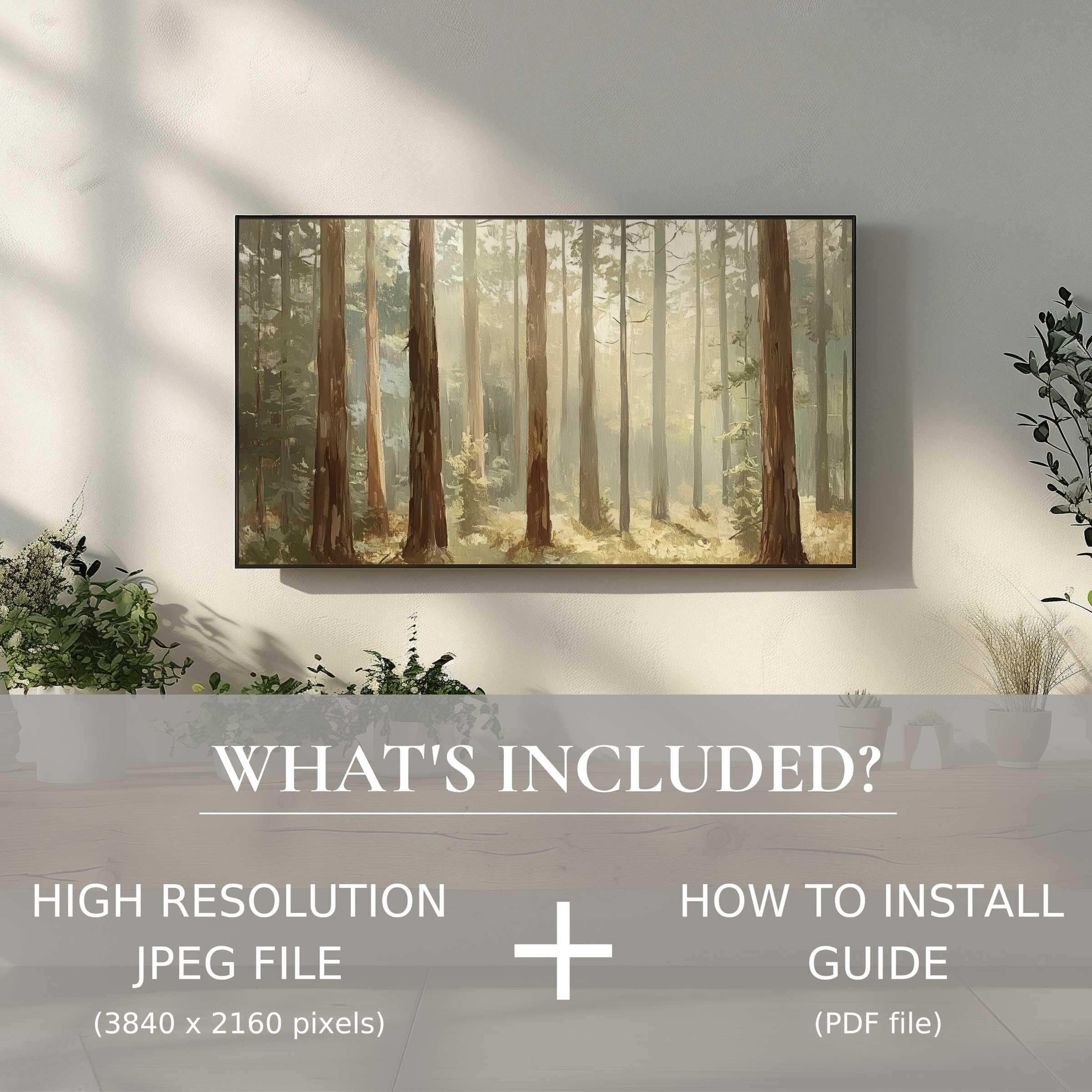 Elegant tree digital TV art download with easy digital use, enriching modern living spaces with serene forest beauty