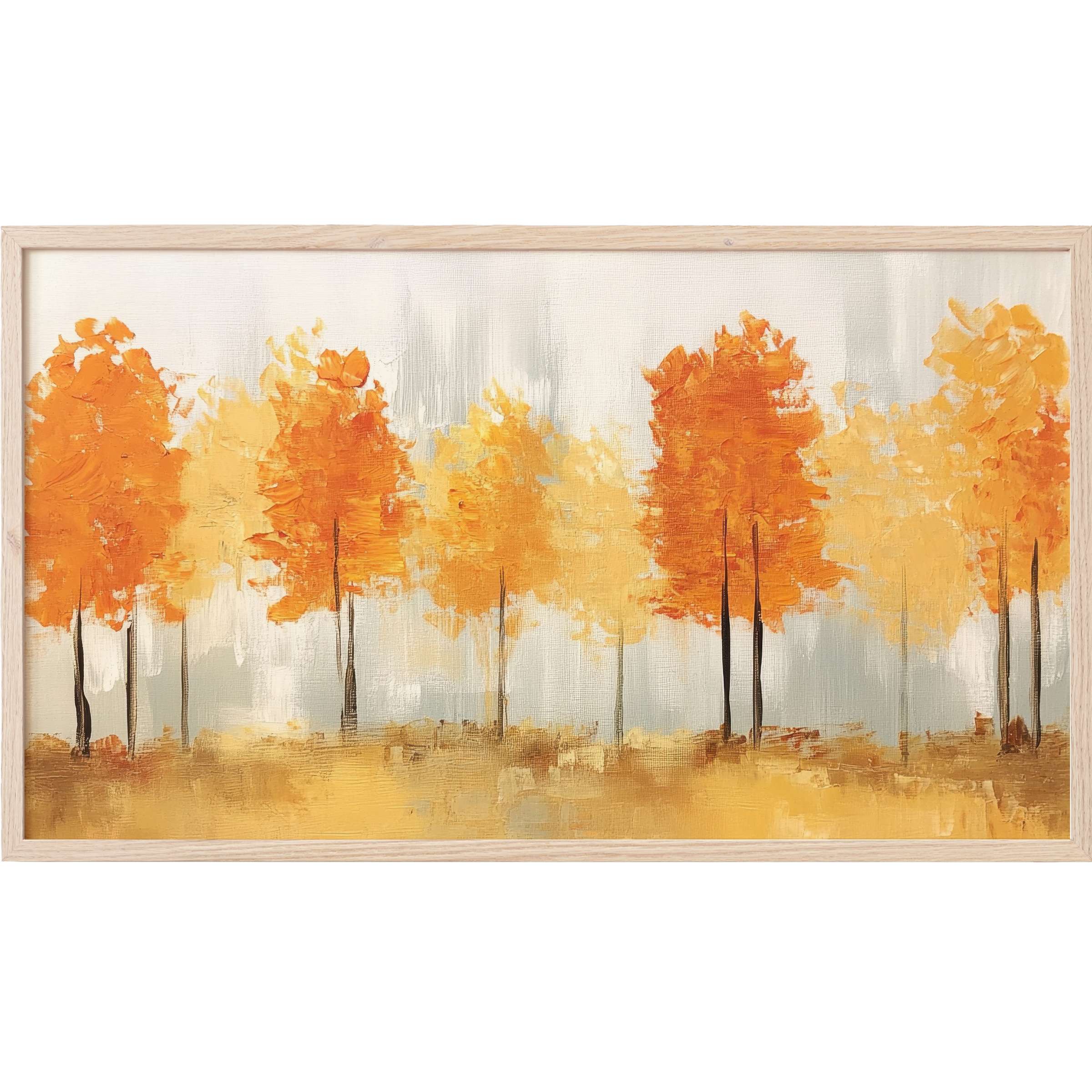Fall Frame TV Art showcasing vibrant orange and gold autumn trees in a soft, textured modern impressionist style