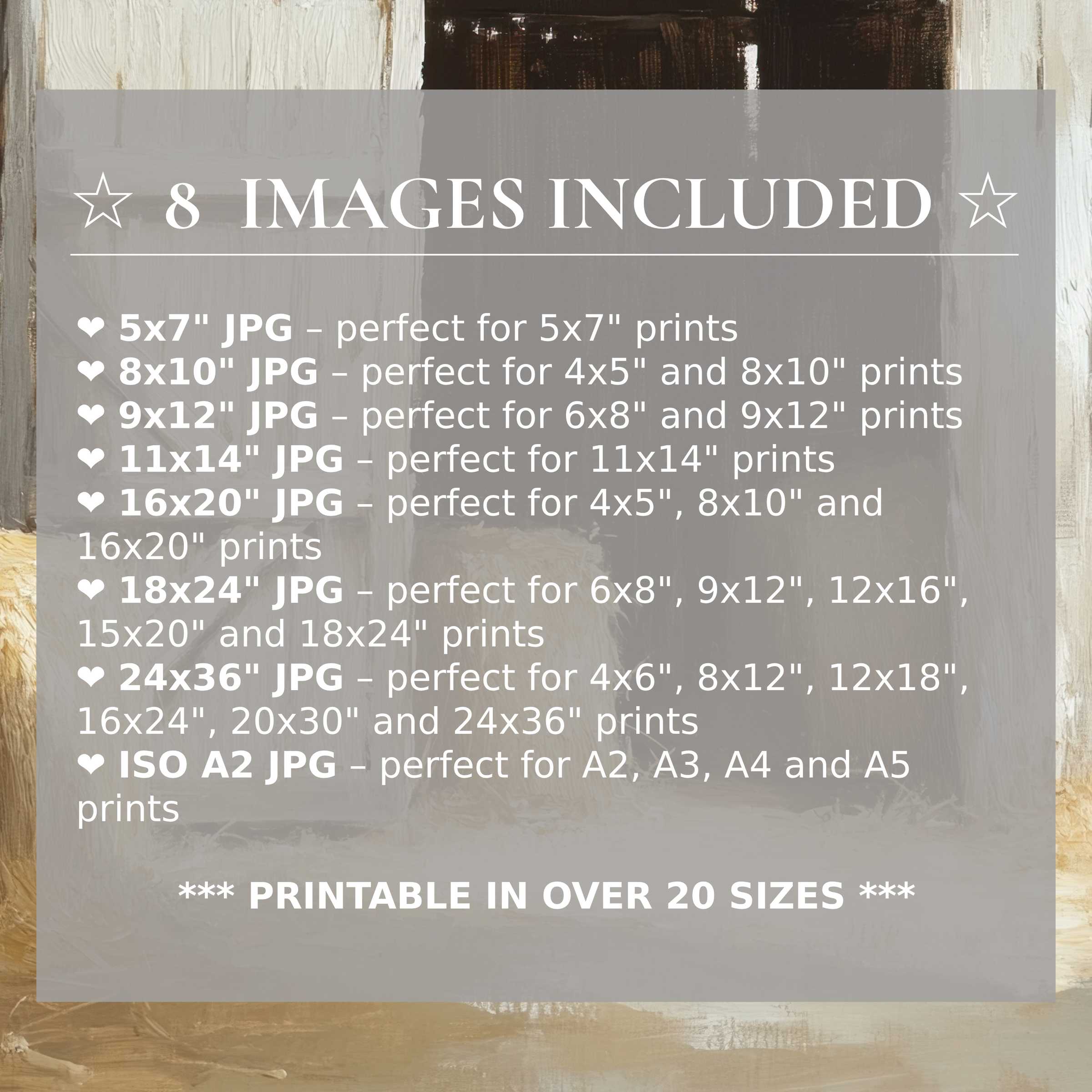 Farmhouse digital print in warm neutrals and soft taupes, offering radiant versatility with 8 high-quality sizes included