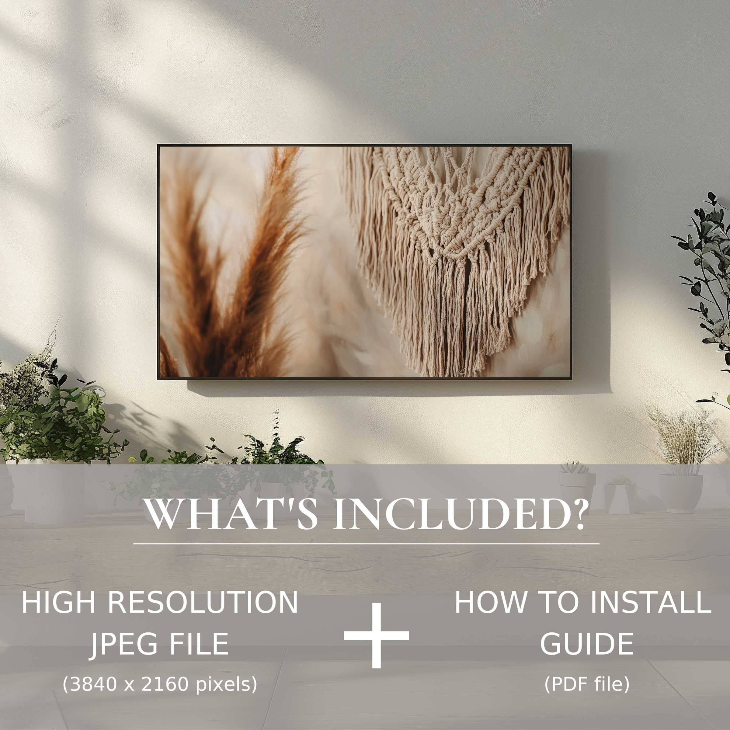 Elegant boho digital TV art download enhances any stylish living space with easy, high-res digital use in modern decor