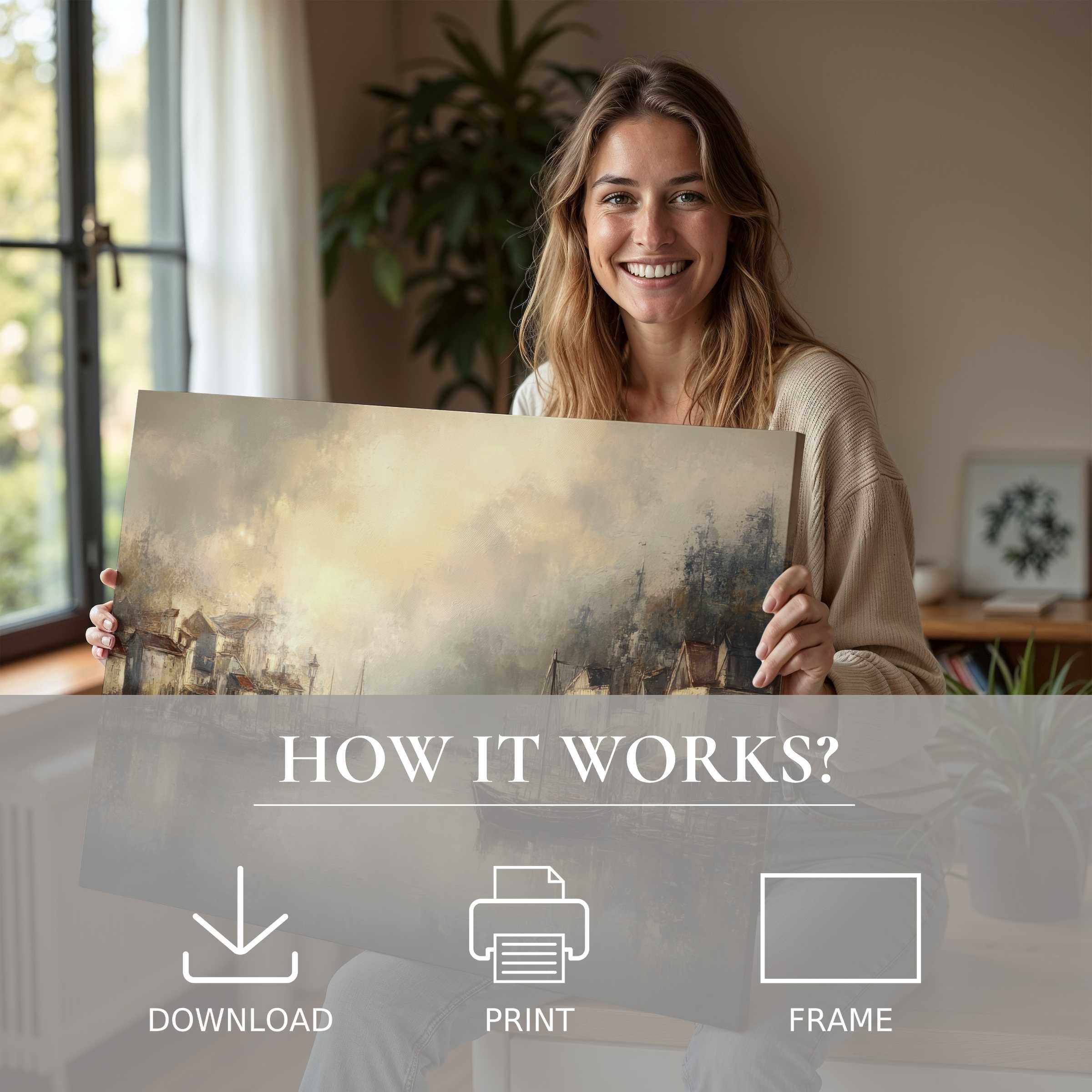 Coastal digital art print enriches serene spaces, evoking joy and connection in modern, effortless home styling