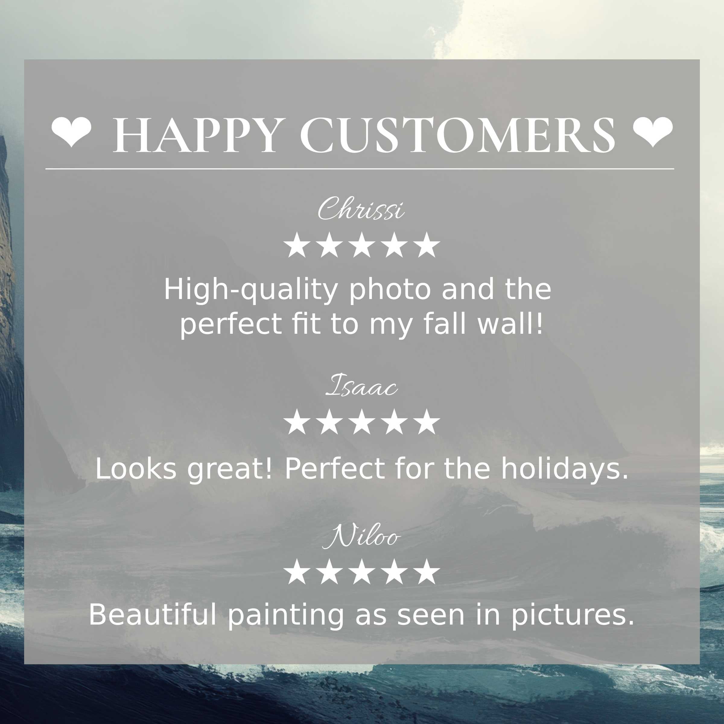 Landscape art for Frame TV with abstract ocean waves; happy customer reviews build trust and elegance