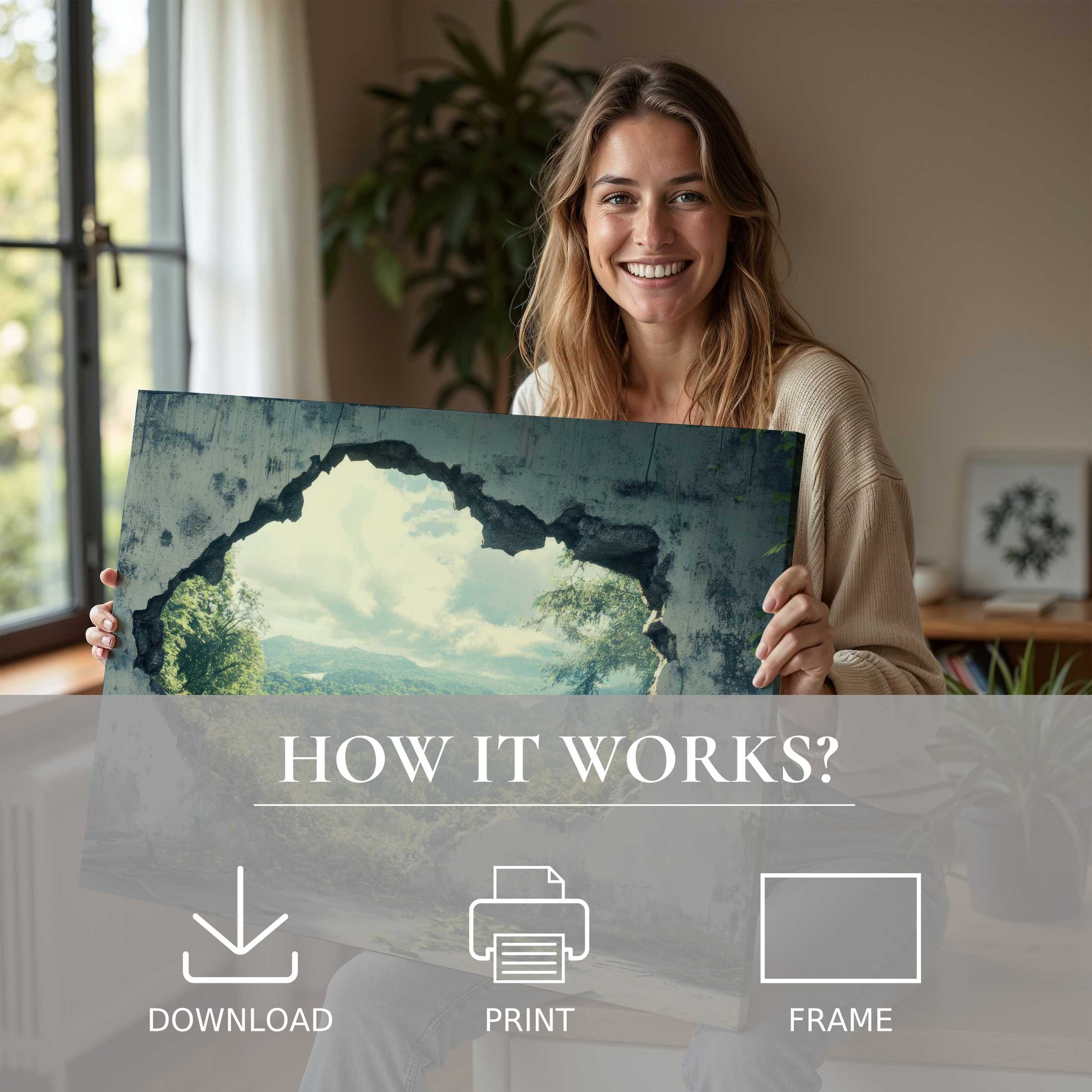 Radiant joy in a modern home as street art digital art print transforms space with effortless elegance and serene connection