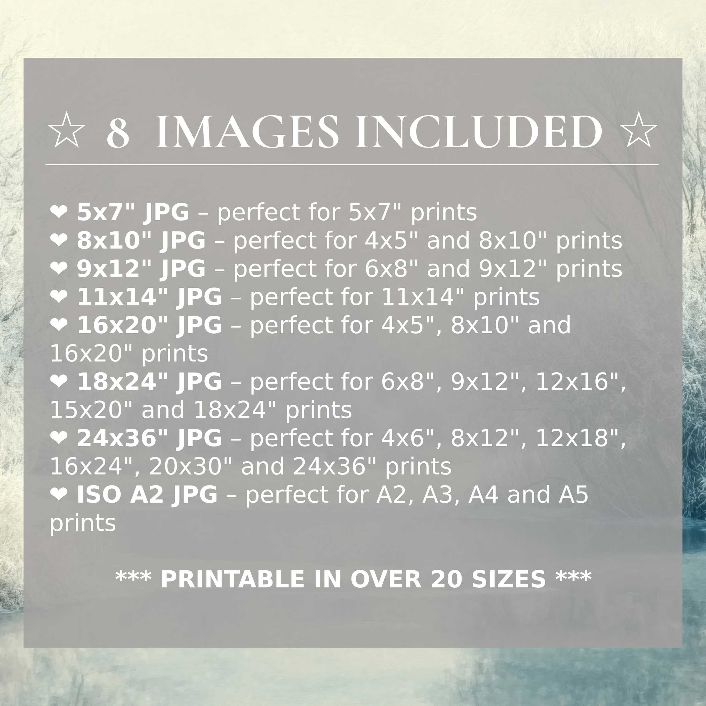 Winter digital print in serene icy blues and soft grays, radiating calm; includes 8 high-quality sizes to elevate modern interiors