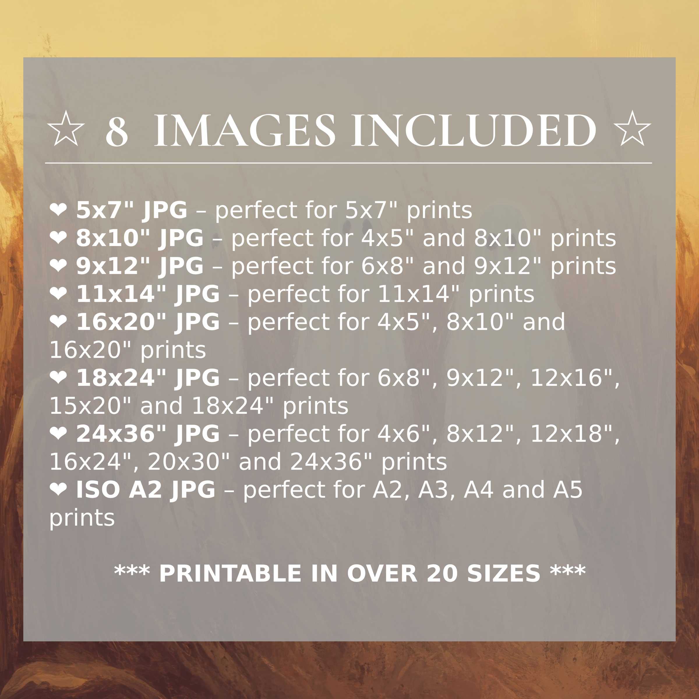 Halloween digital print radiates warm amber and rich ochre tones, delivered in 8 high-quality sizes included for versatile, stylish modern interiors