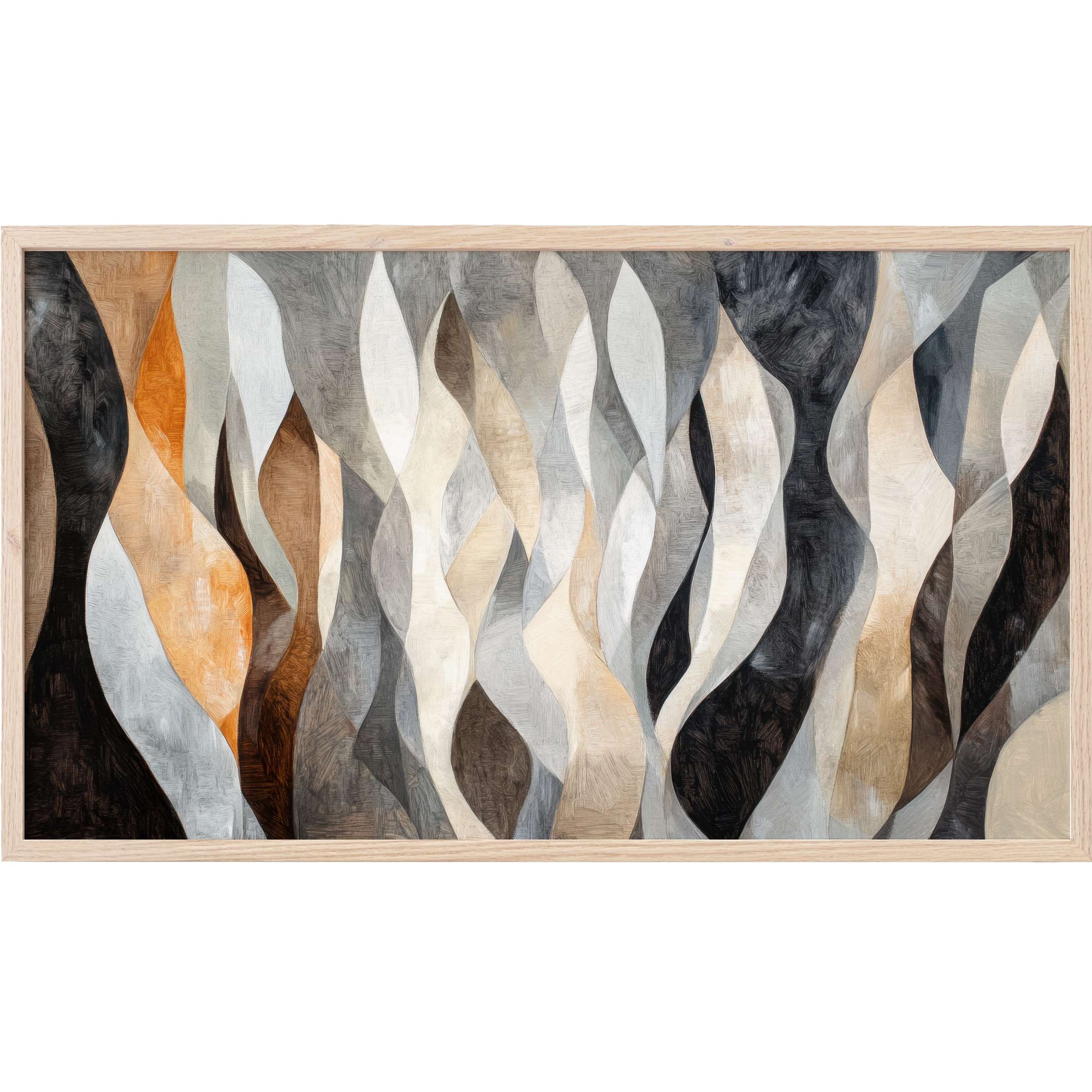Modern Frame TV Art featuring elegant flowing organic shapes in muted earth tones and soft neutrals, inviting calm