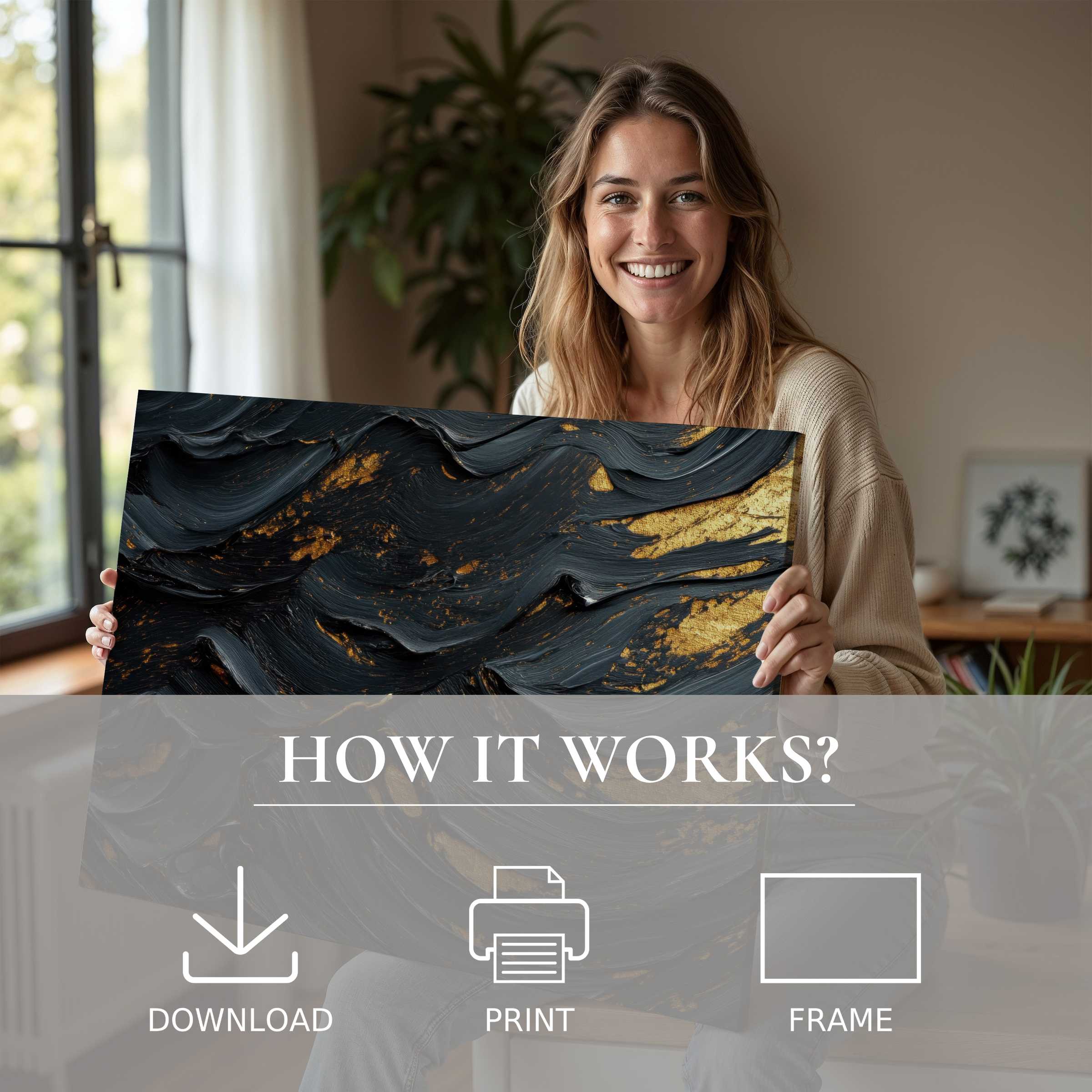 Radiant joy and effortless elegance unite in this abstract digital art print, enhancing modern living with serene luxury