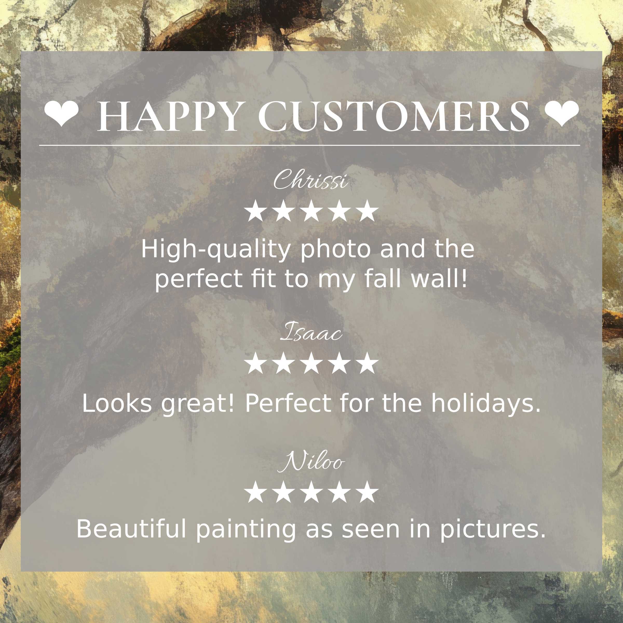 Elegant abstract sunset backdrop with trees art for Frame TV showcasing happy customer reviews and refined trust