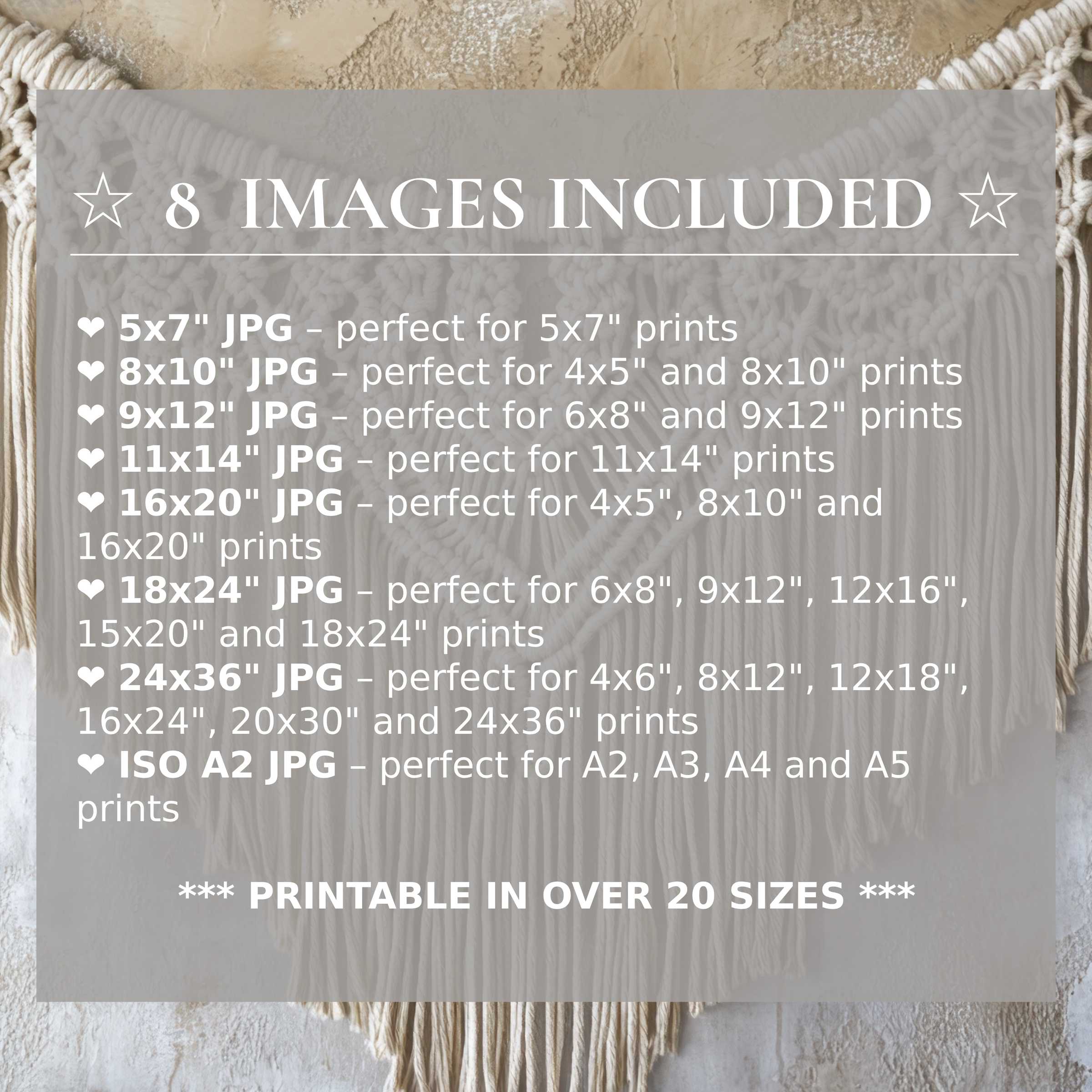 Boho digital print radiates serene beige and cream tones, enhancing modern interiors with timeless elegance and includes 8 high-quality sizes