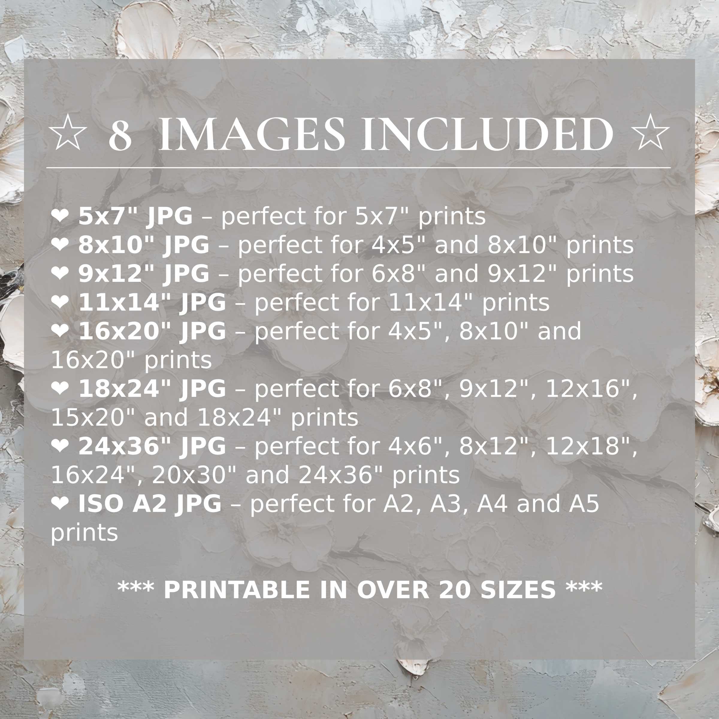 Vintage digital print exudes radiant cream and taupe hues, offering calming elegance and timeless style in 8 high-quality sizes included