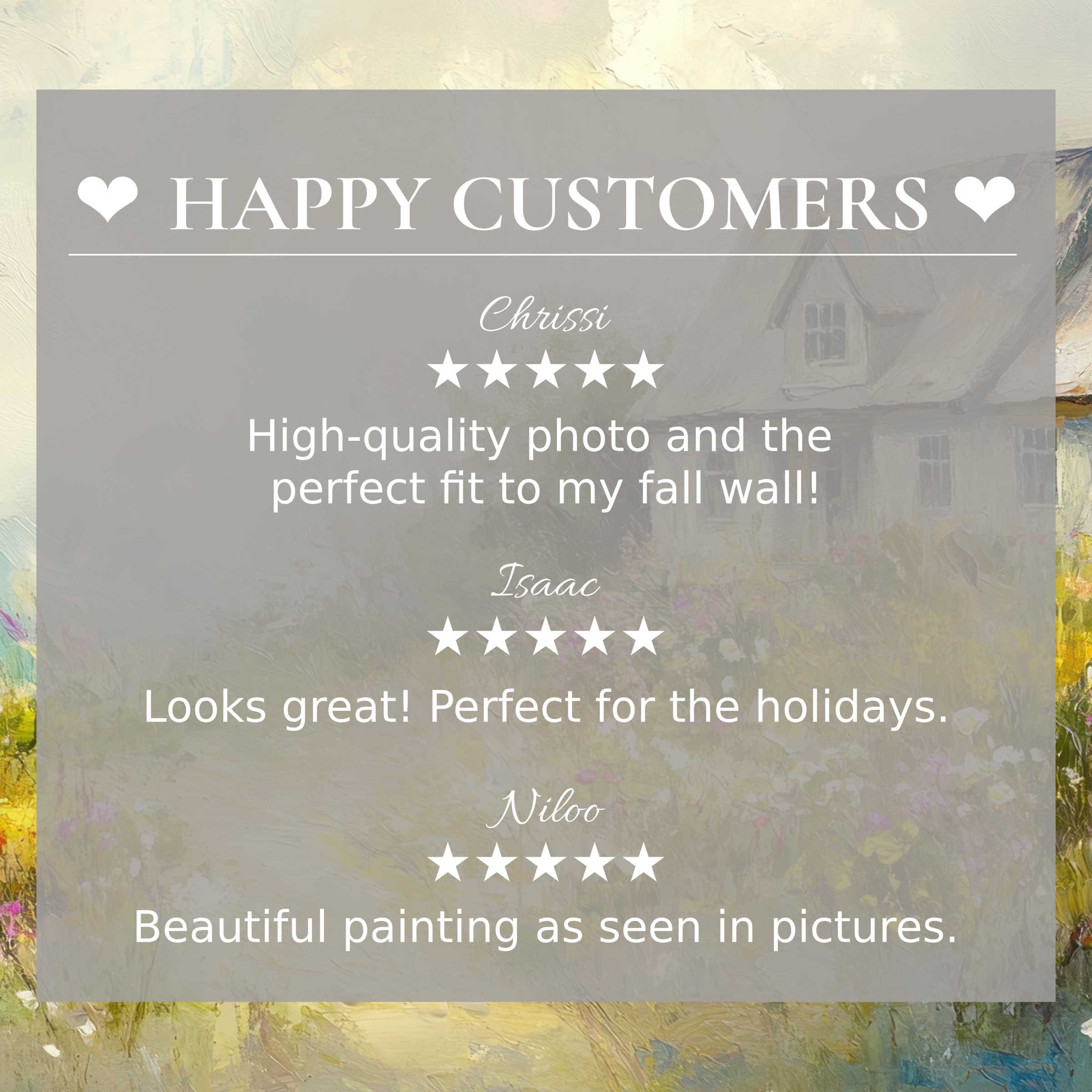 Coastal art for Frame TV with abstract house scene; happy customer reviews build trust and showcase elegance