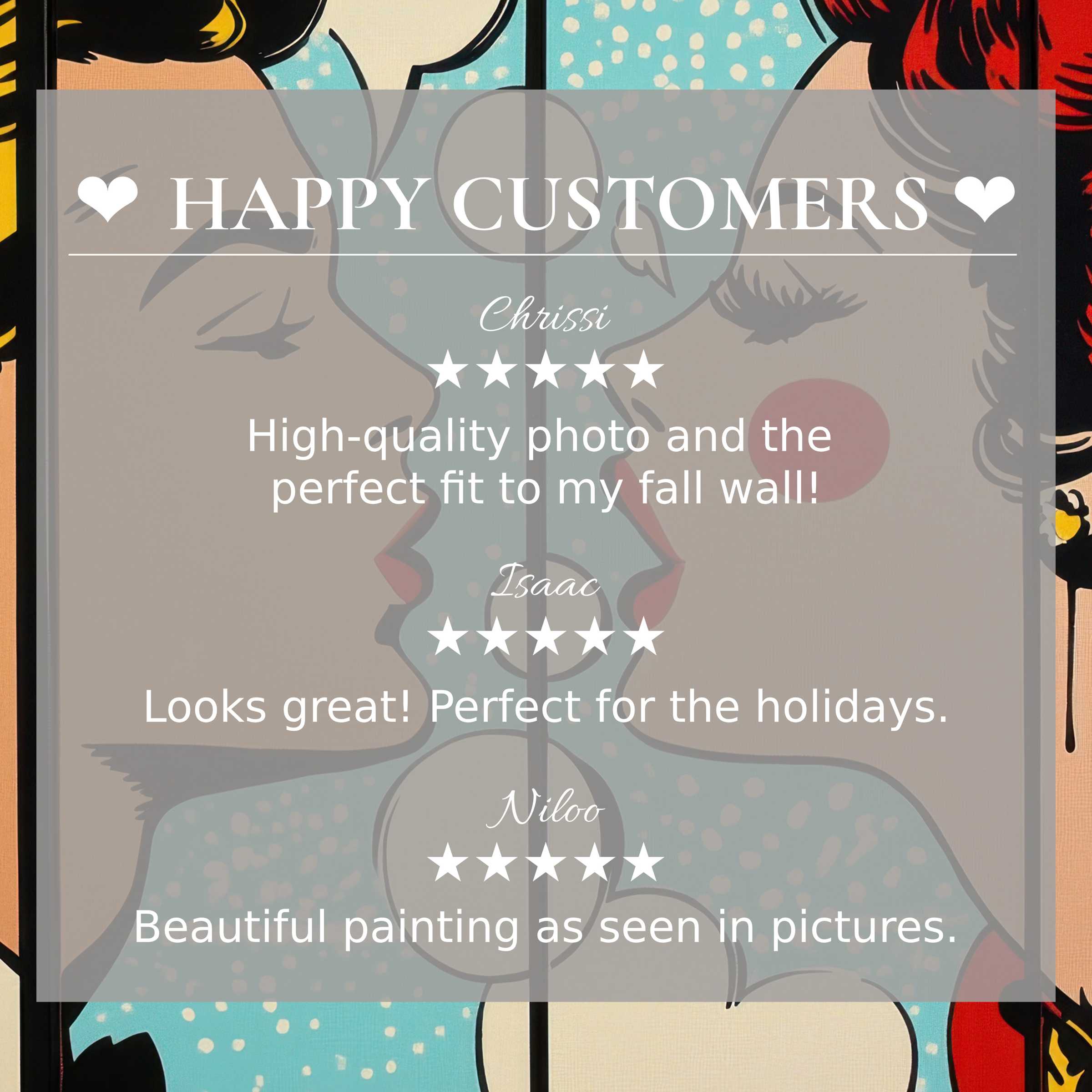 Pop art for Frame TV with abstract sunset hues, happy customer reviews build trust and enhance elegant style