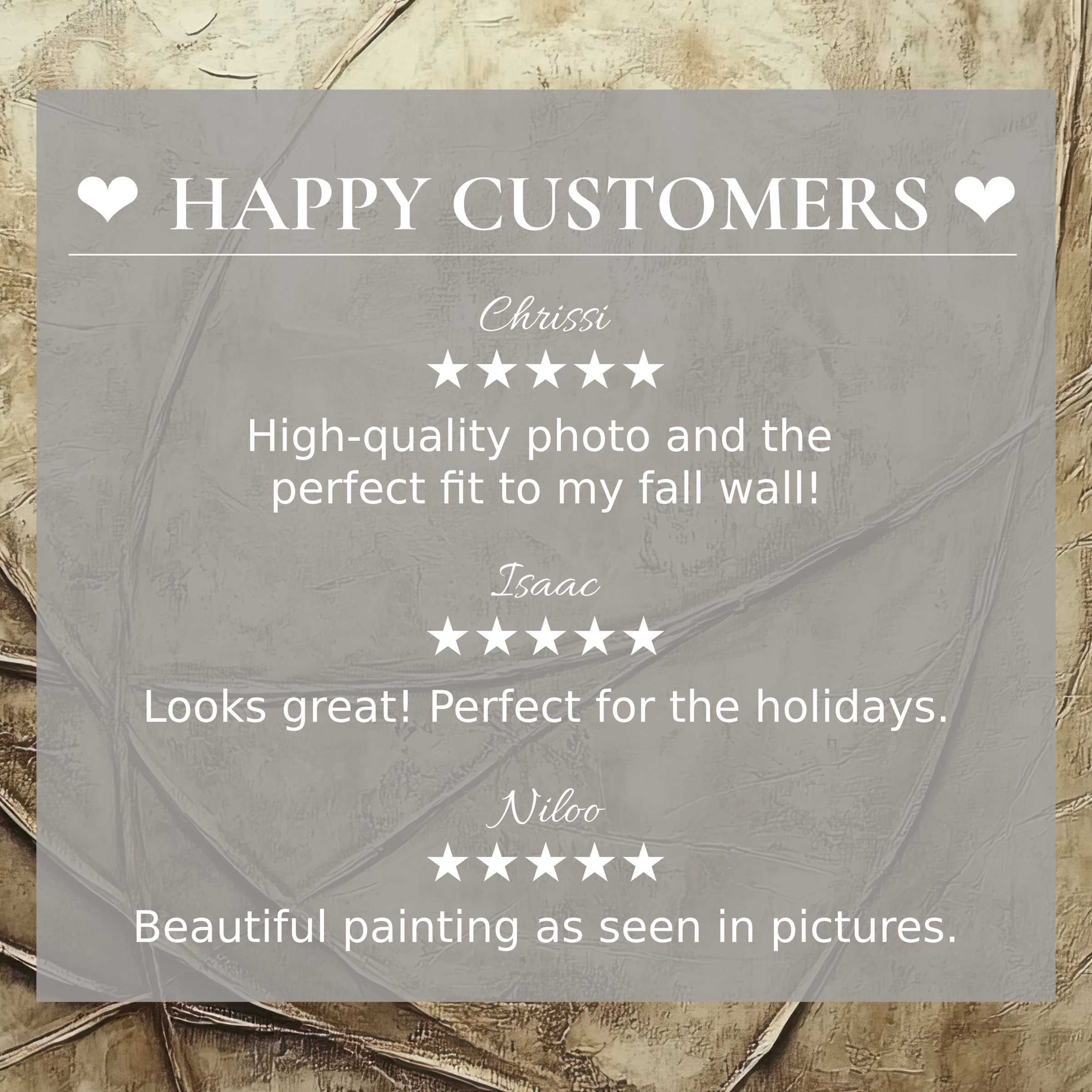 Modern art for Frame TV with abstract beige tones; happy customer reviews build trust and highlight elegance
