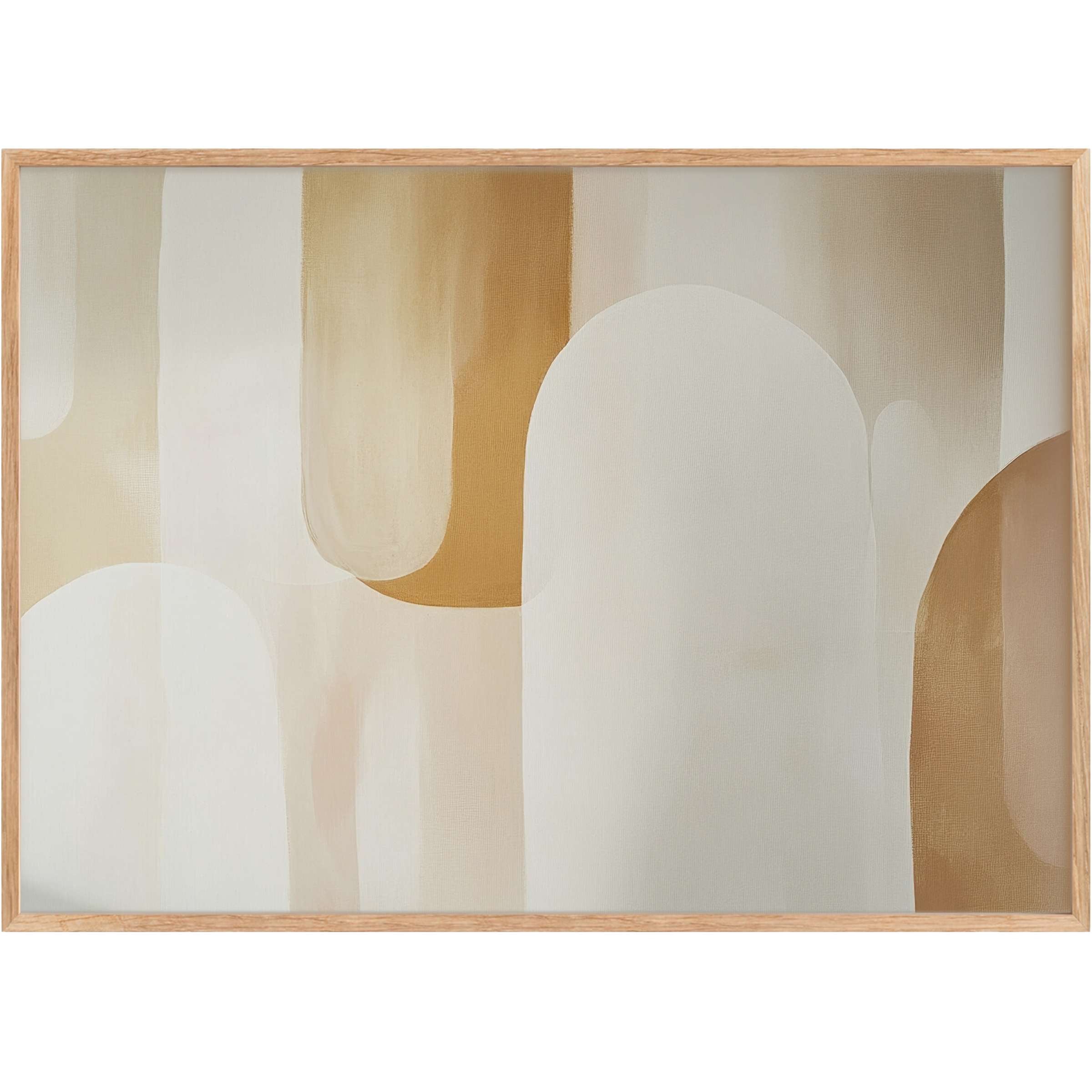 Neutral printable wall art with soft beige and warm ochre arches, creating a calming, sophisticated atmosphere for refined interiors