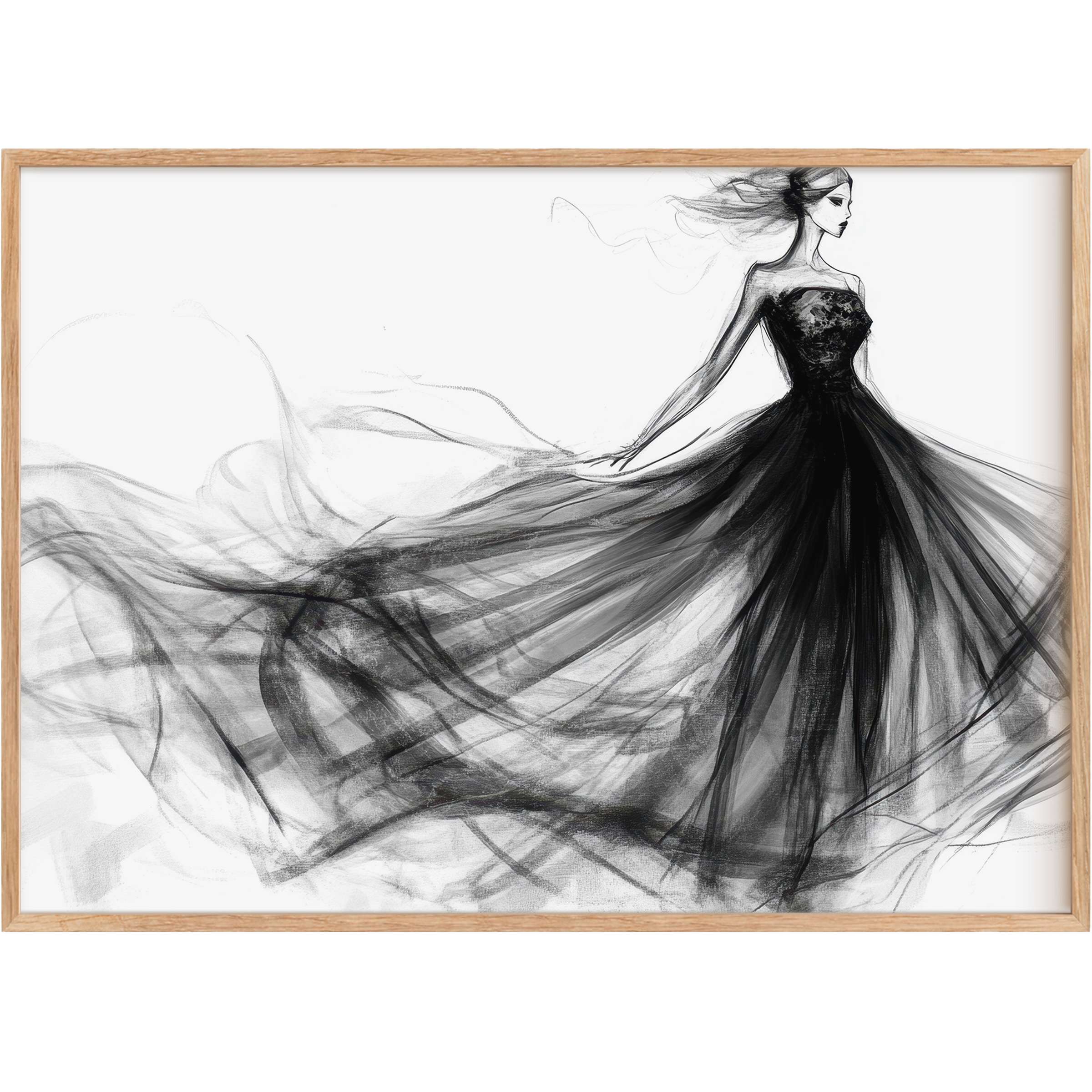 Ethereal black and white printable wall art captures graceful movement and timeless elegance, infusing interiors with bold sophistication