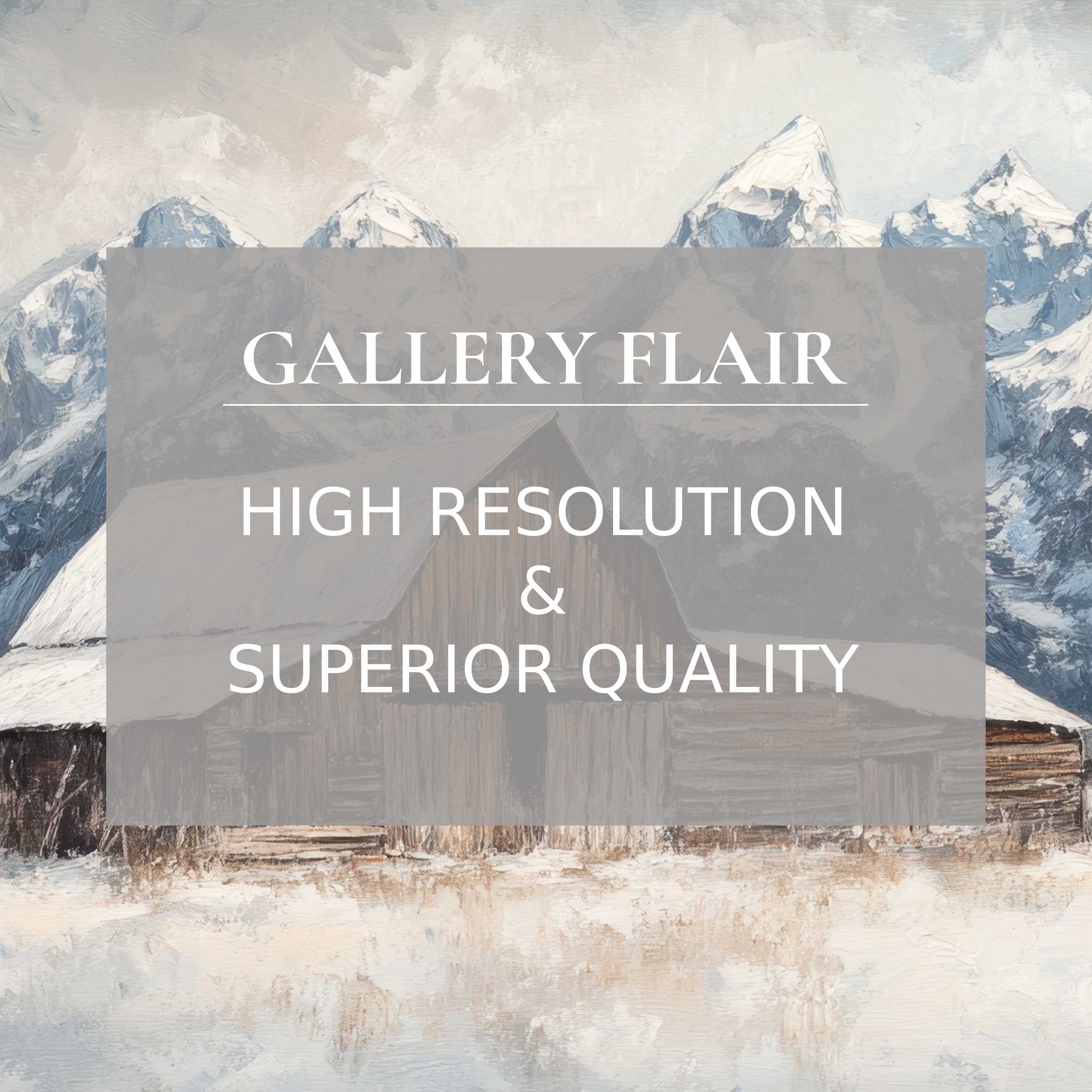 Elegant farmhouse printable art capturing a serene winter barn scene, infusing modern living spaces with calming, high-resolution rustic charm