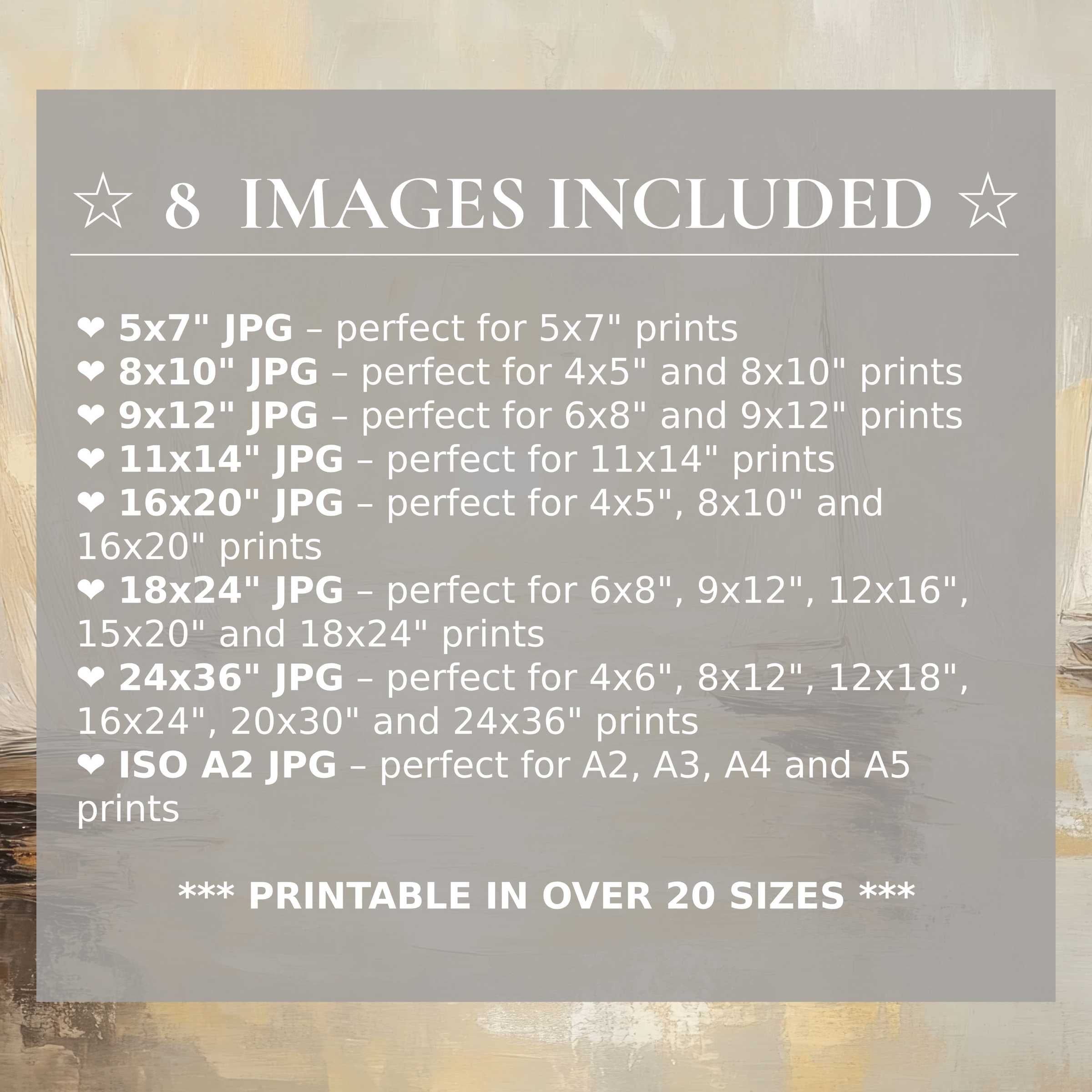 Radiant beach digital print in calming sandy beige and soft gray tones, elevating modern interiors with 8 included high-quality sizes