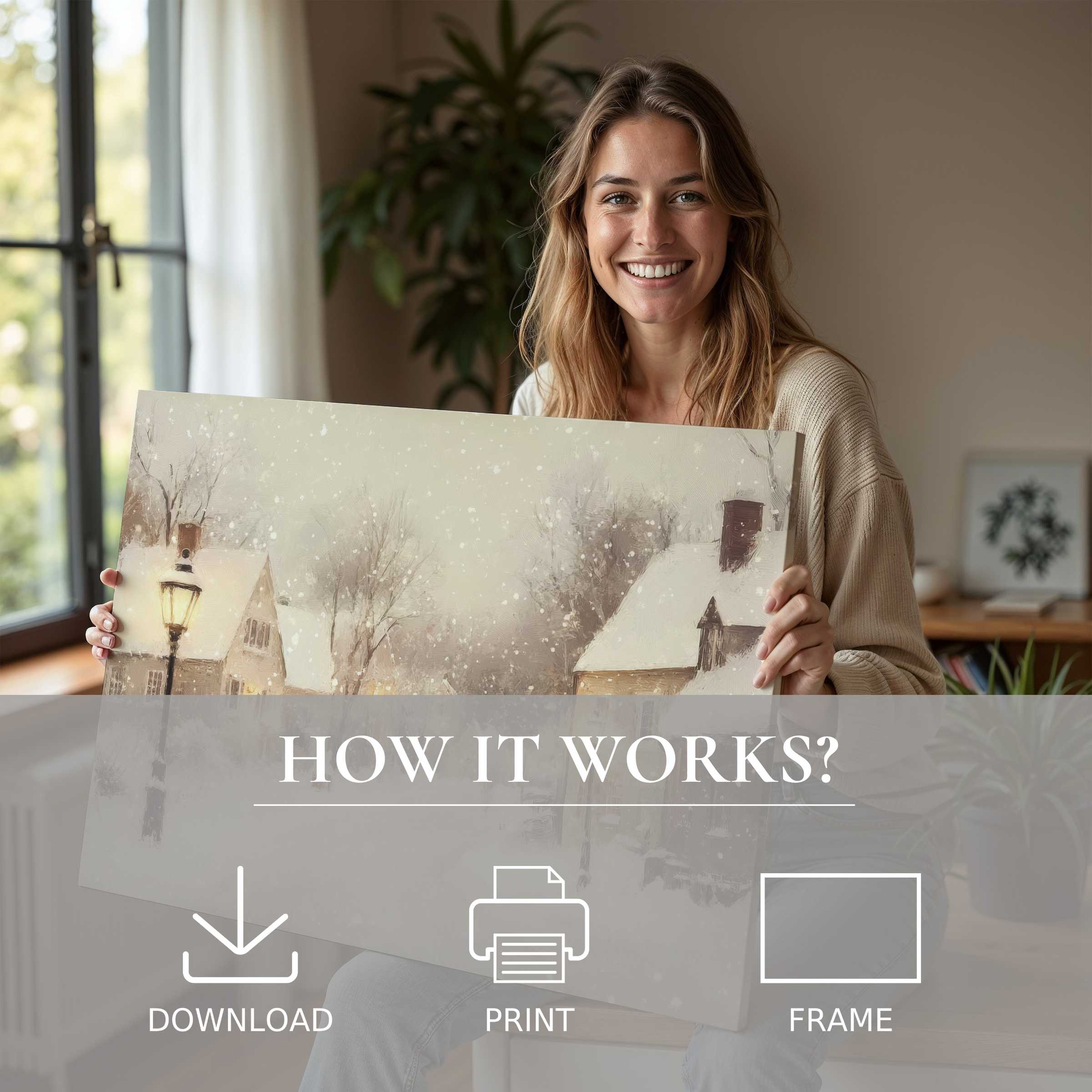 Elegant Christmas digital art print embraced in a serene modern home, inviting warmth and timeless joy into daily life