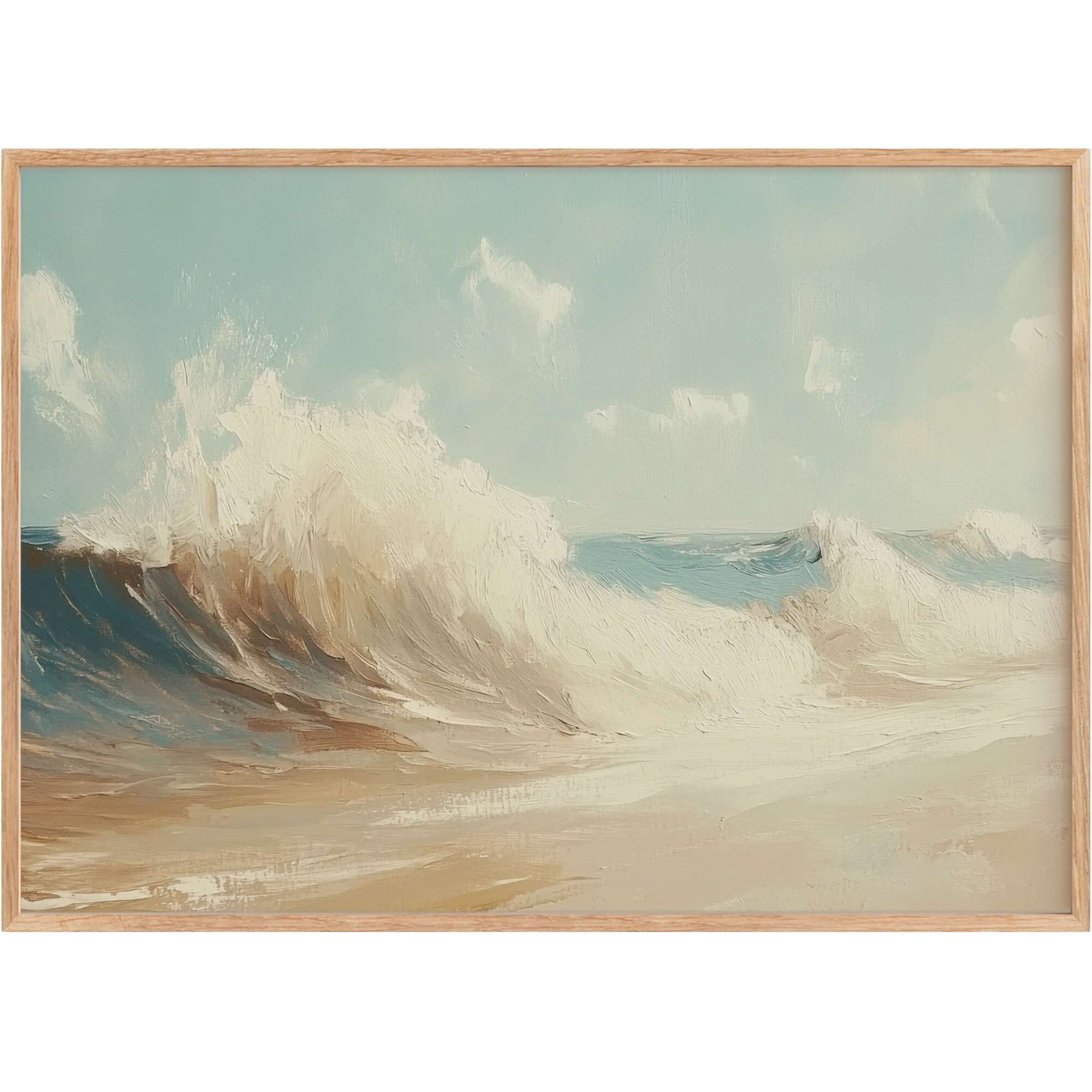 Radiant summer printable wall art capturing soft blue waves and creamy foam, evoking serene coastal elegance and warmth
