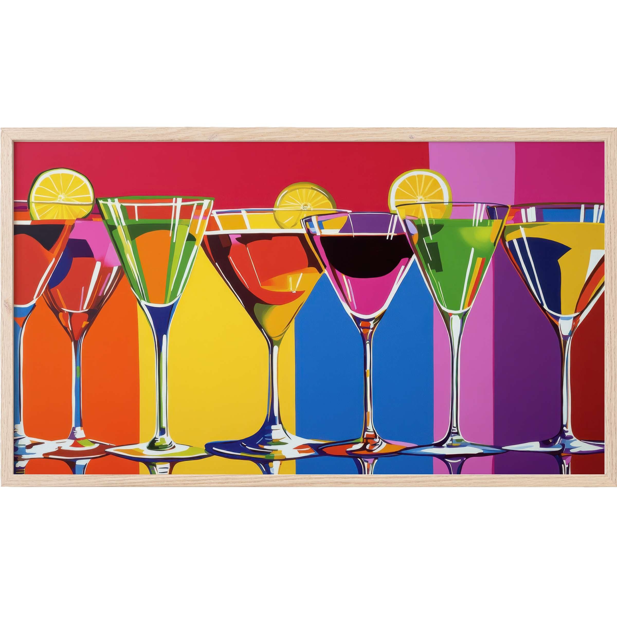 Vibrant pop art Frame TV Art featuring colorful cocktails with lemon slices in a sleek, modern style
