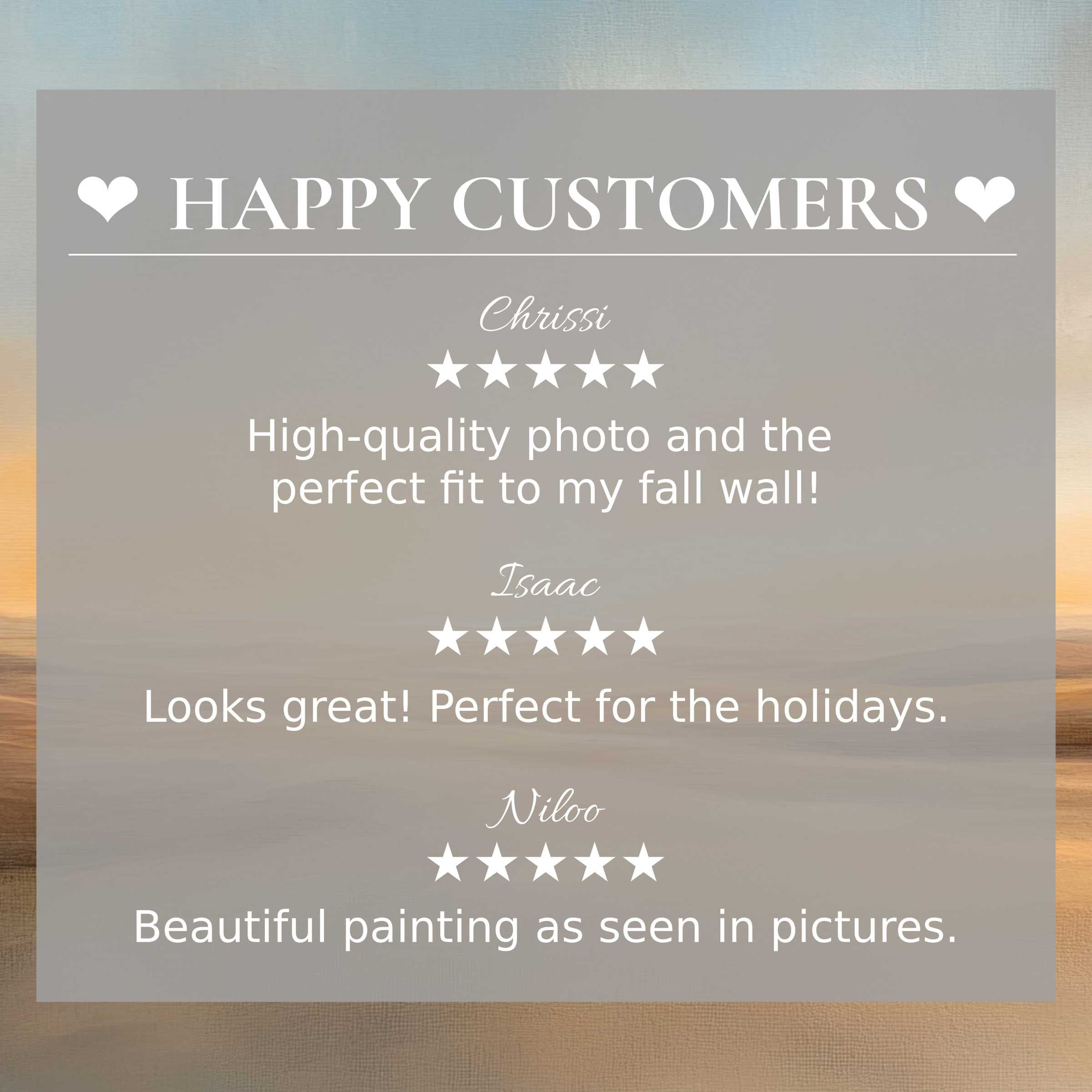 Refined landscape art for Frame TV with abstract sunset hues; happy customer reviews build trust and highlight elegance