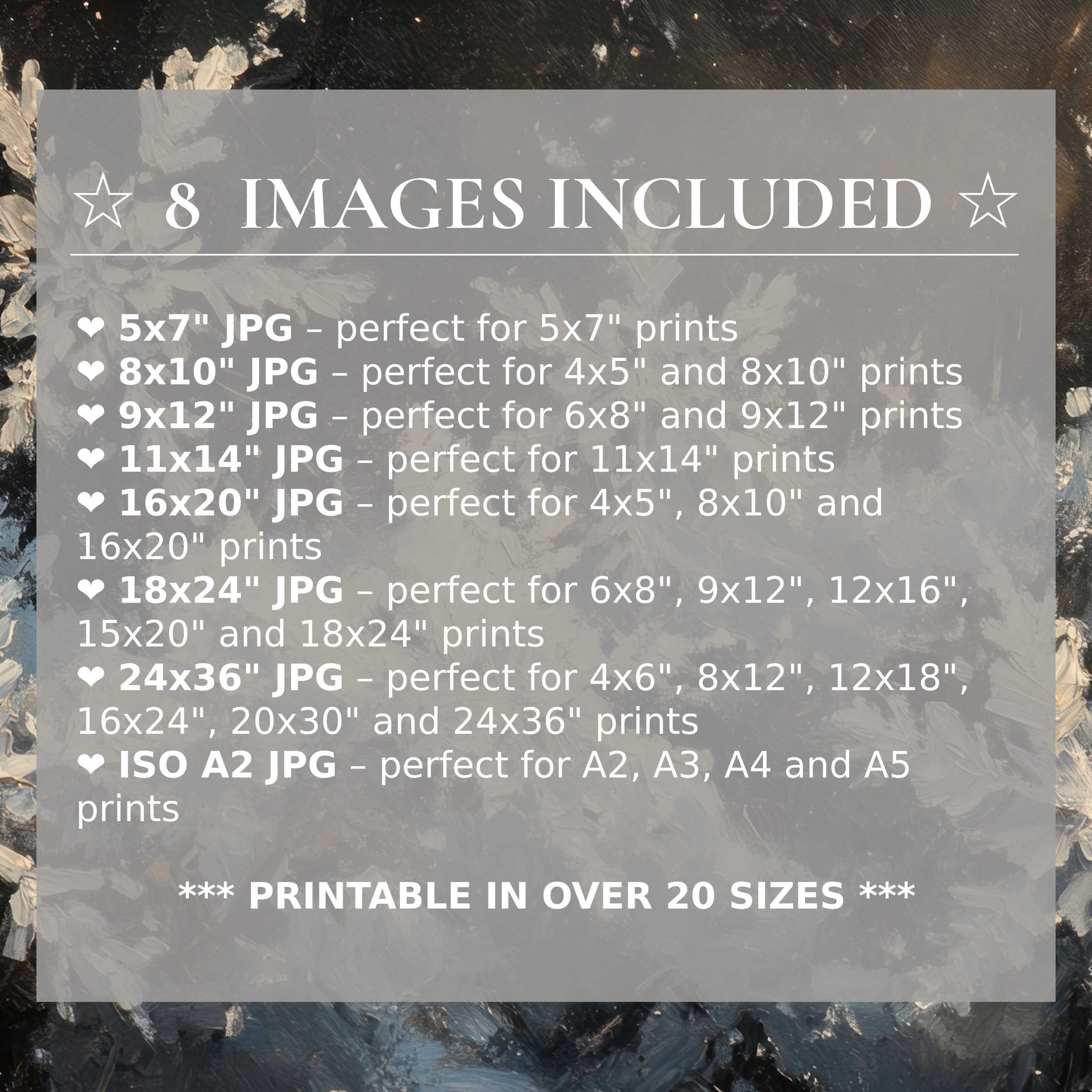 Winter digital print exudes calming blues and muted greys with radiant white accents, elevating modern interiors with versatile elegance in 8 included high-quality sizes
