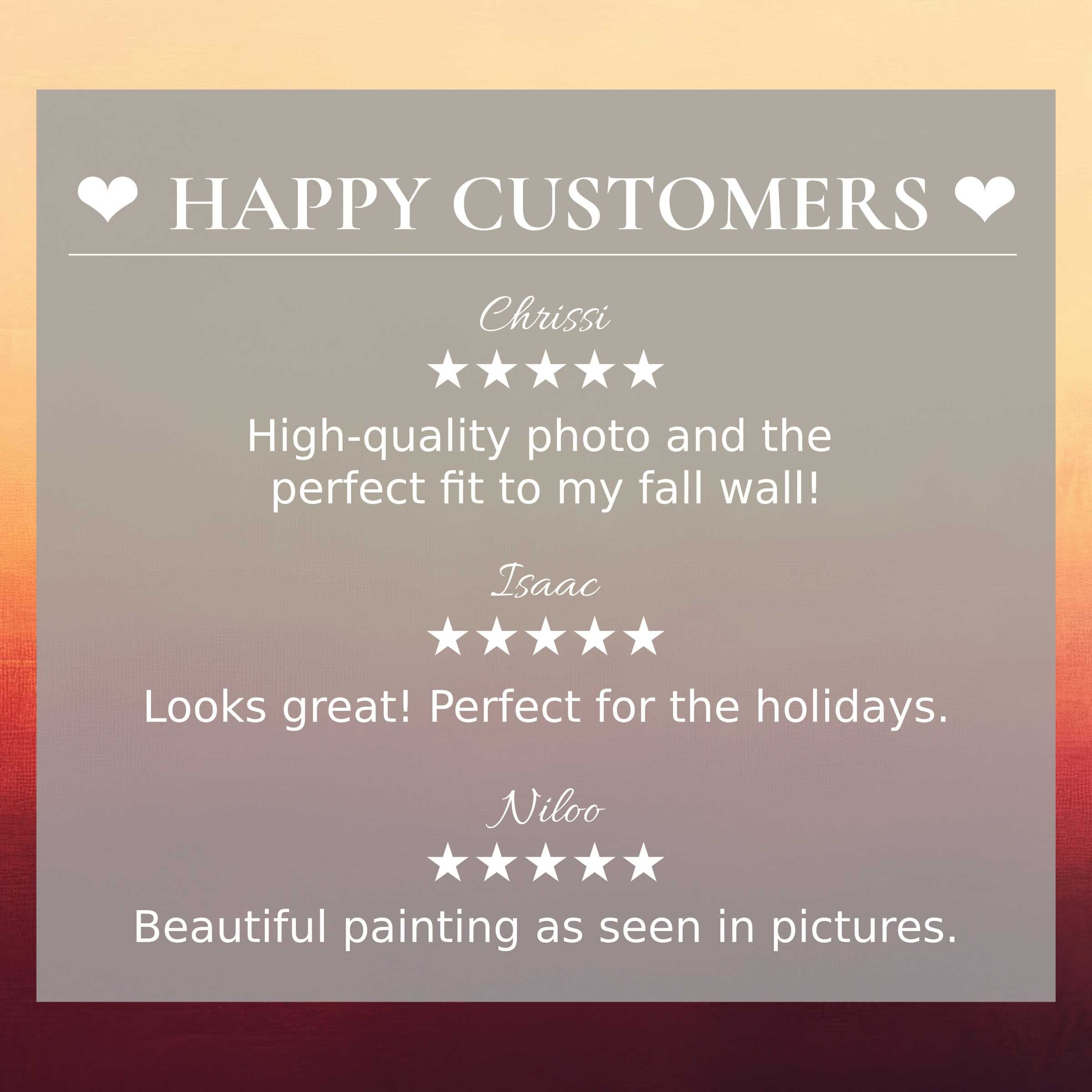 Abstract art for Frame TV with warm sunset hues, showcasing happy customer reviews that inspire trust and elegance