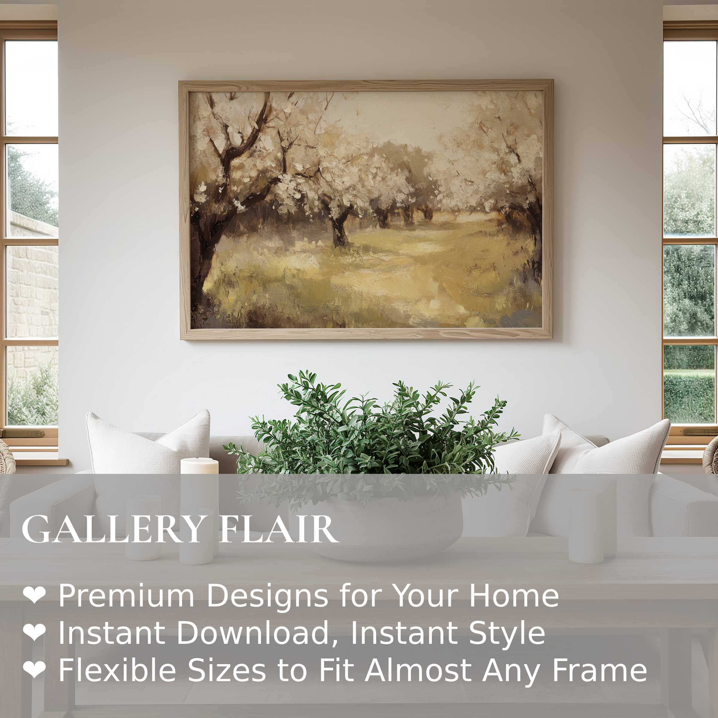 Elegant tree wall art print with soft earthy tones bringing a serene, natural warmth to contemporary minimalist interiors