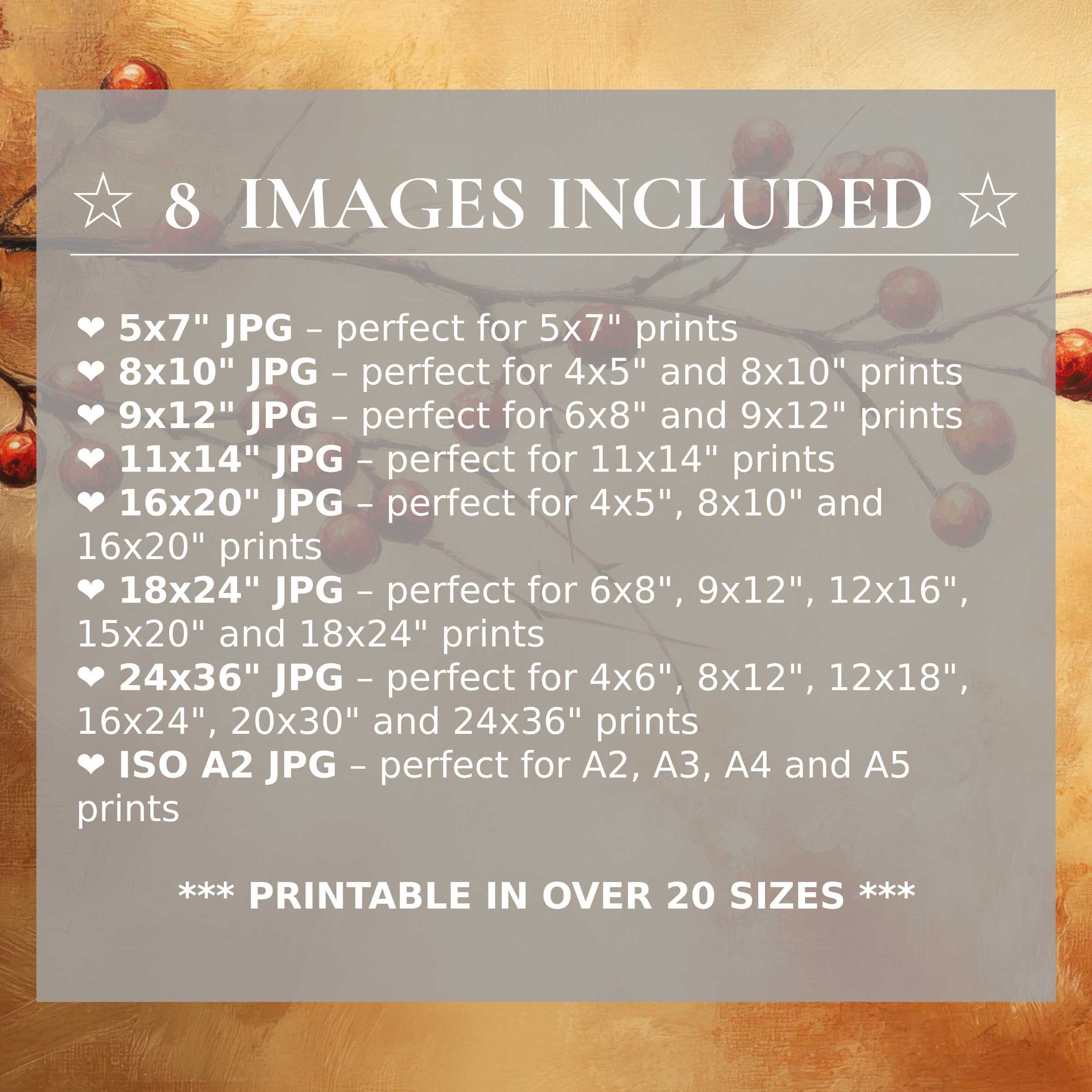 Luxurious fall digital print in warm amber and deep crimson hues, available in 8 high-quality sizes for versatile, elegant modern interiors