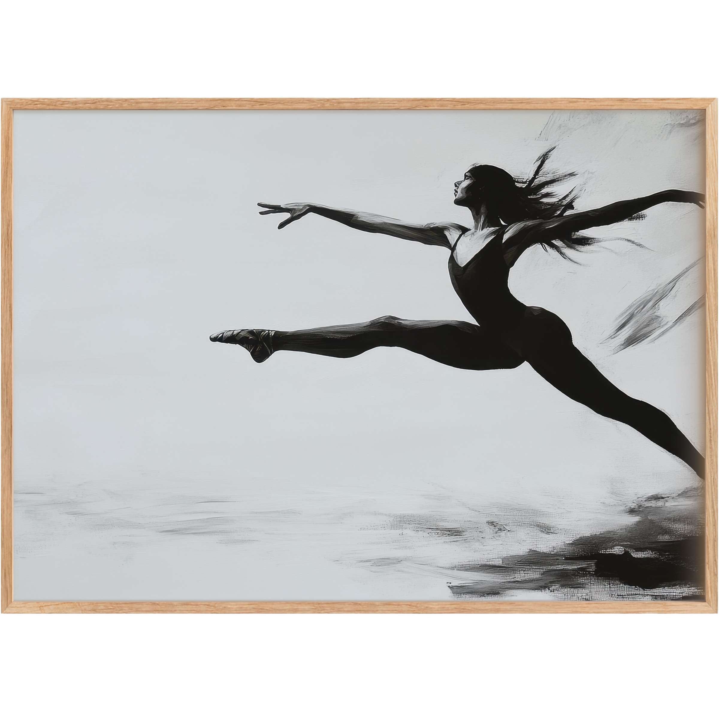 Graceful silhouette in motion, black and white printable wall art radiates poised strength and elegant fluidity for refined spaces