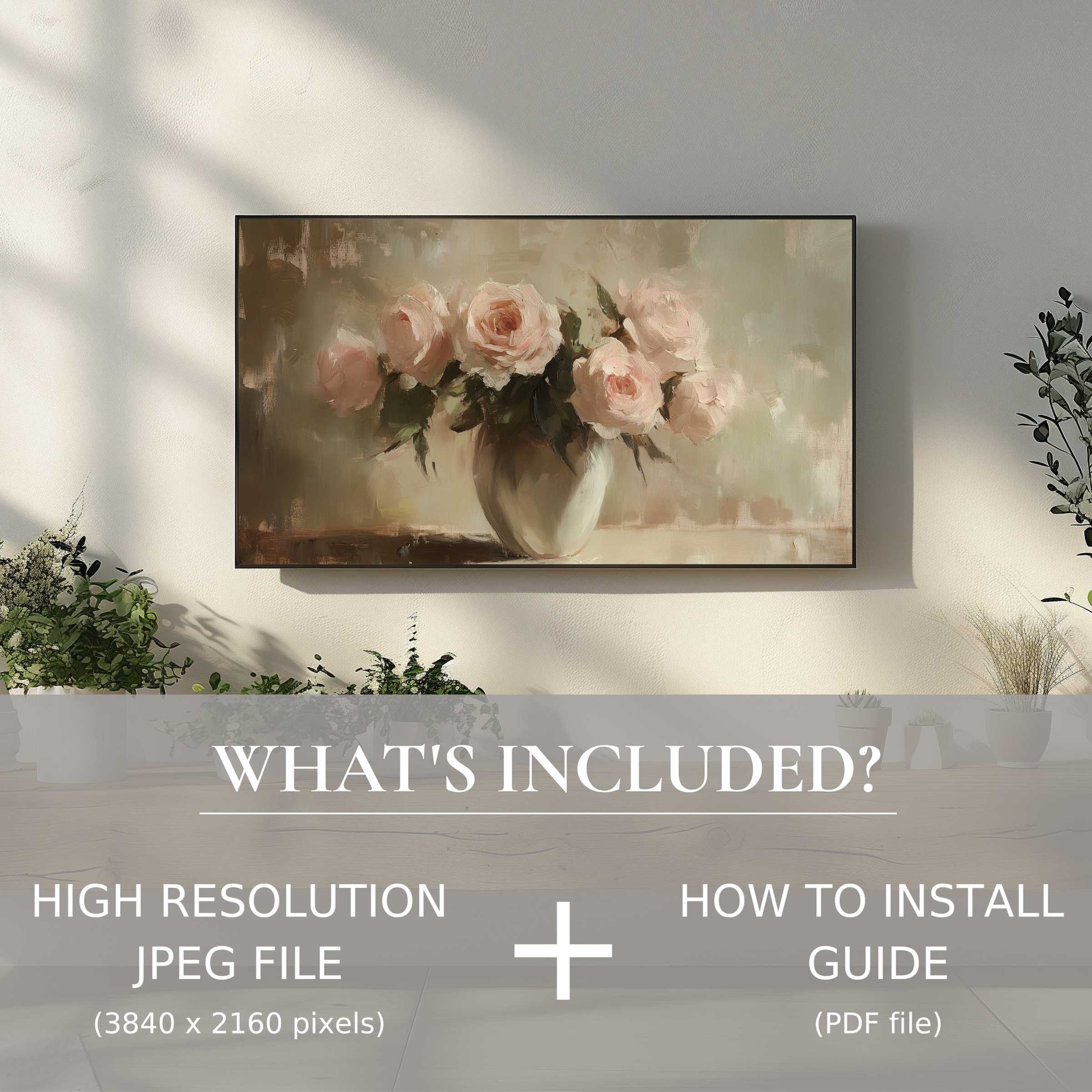 Elegant floral digital TV art download with easy use, enhancing your living space with timeless beauty and style