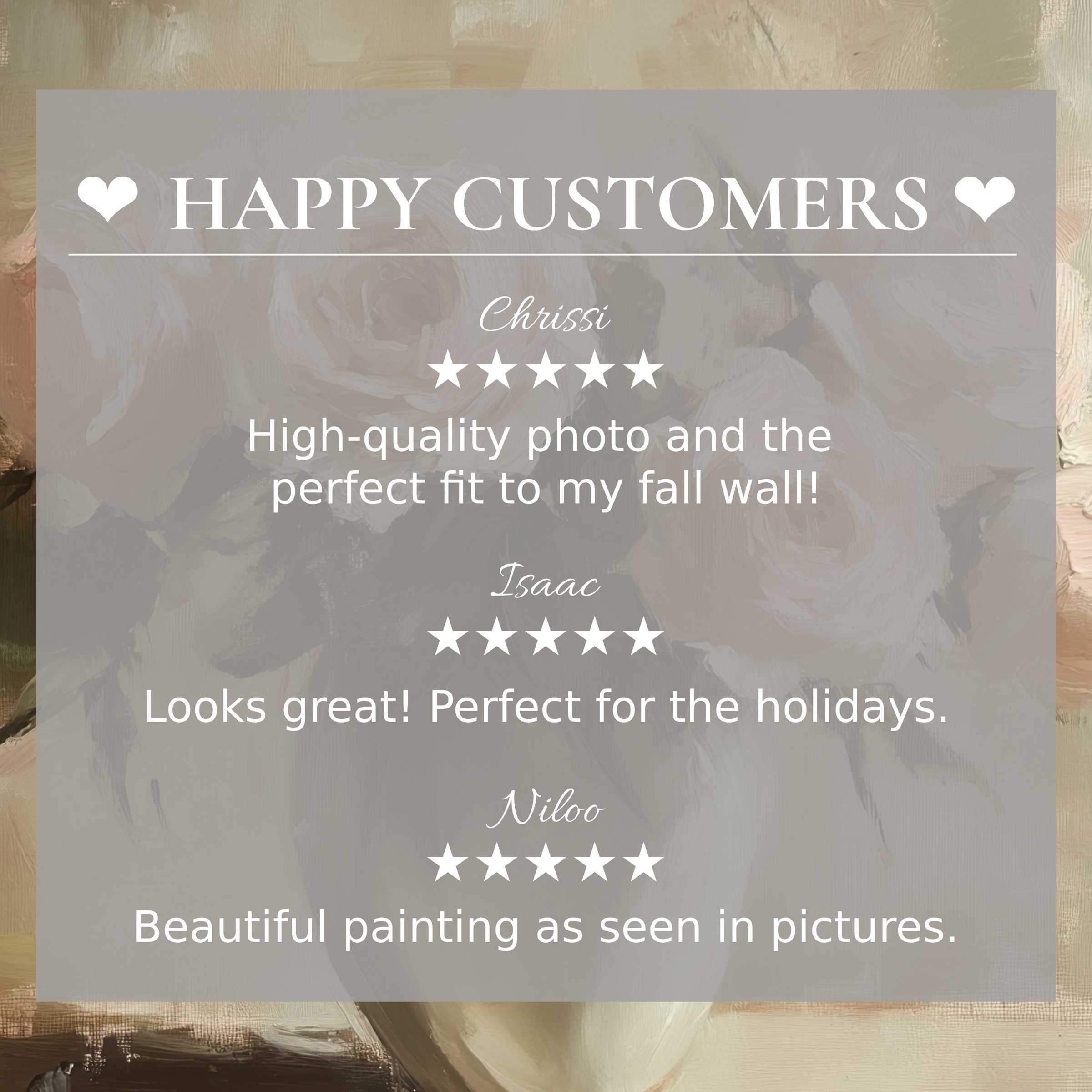 Floral art for Frame TV with abstract soft rose background, featuring happy customer reviews that inspire trust and elegance