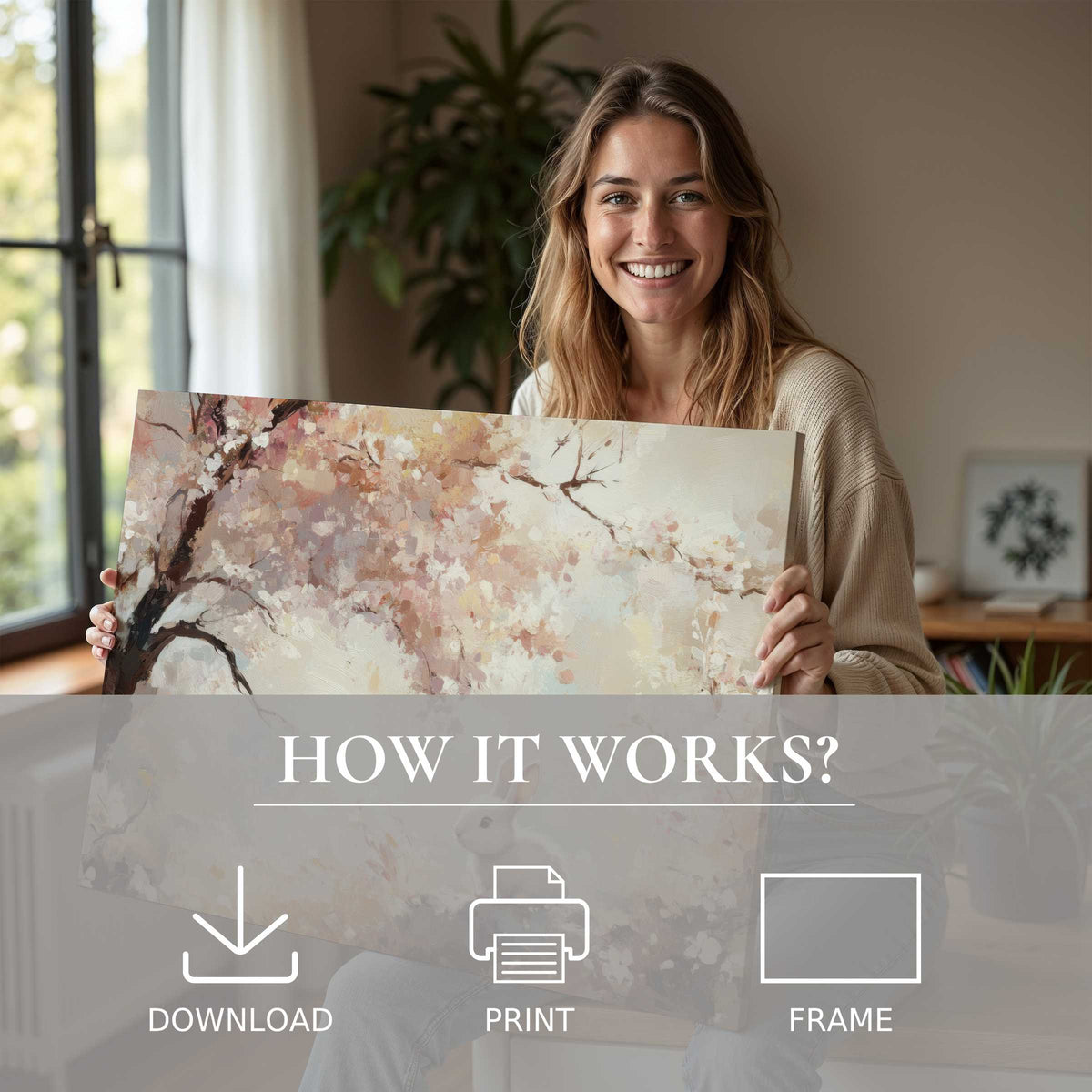 Radiant Easter digital art print embraced in a sunlit modern home, inspiring joy and serenity through effortless living with art