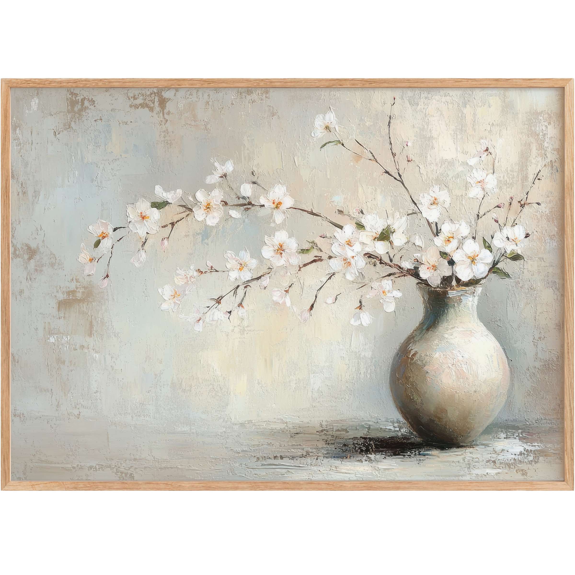 Elegant spring printable wall art featuring delicate white blossoms in a soft, muted palette, evoking serene and radiant calm