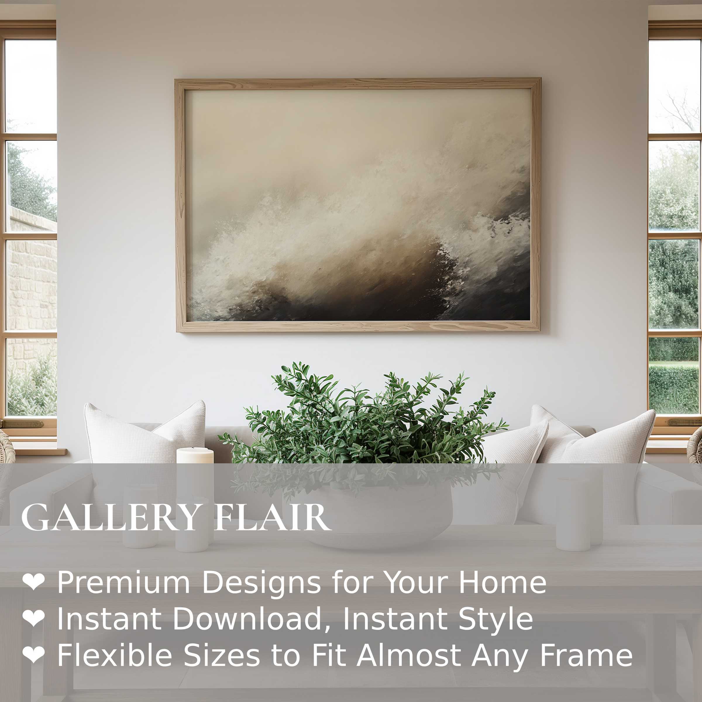 Coastal wall art print featuring soft, radiant waves in a serene neutral palette, elevating modern minimalist living spaces