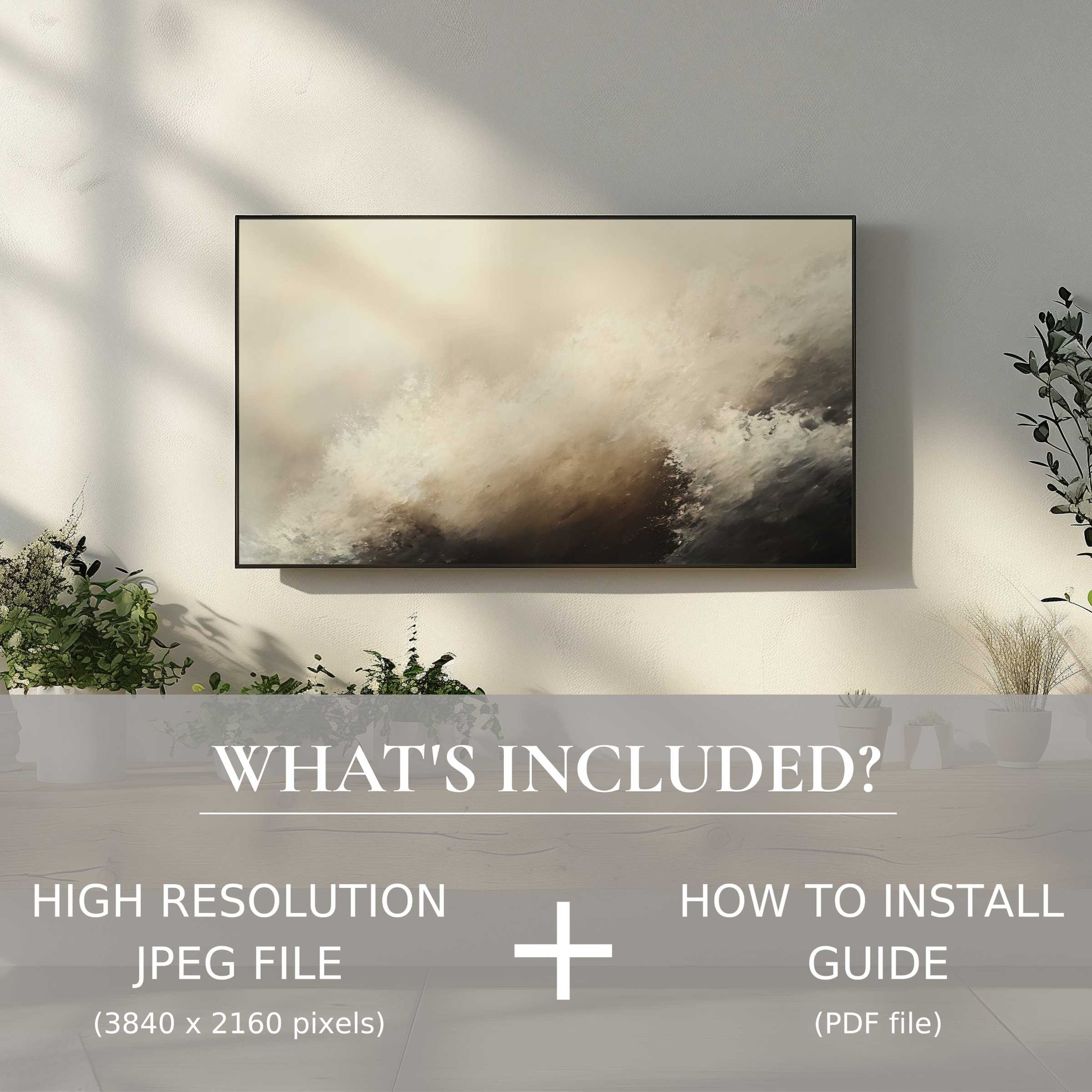 Elegant coastal digital TV art download with easy use, enriching living spaces with modern, serene ocean-inspired design