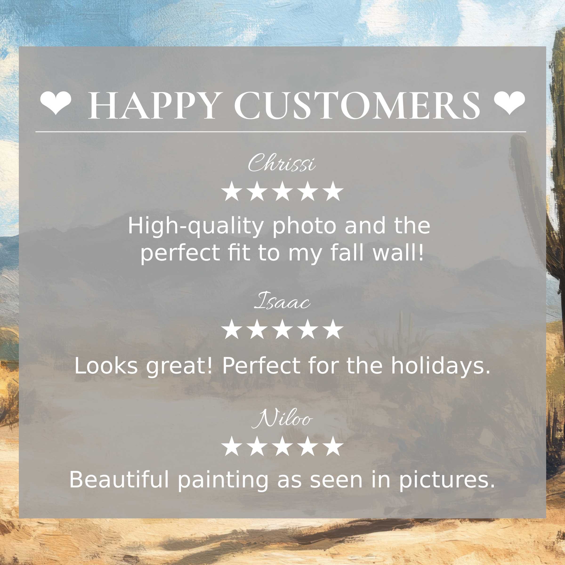 summer art for Frame TV with abstract sunset hues, showcasing happy customer reviews to inspire trust and elegance