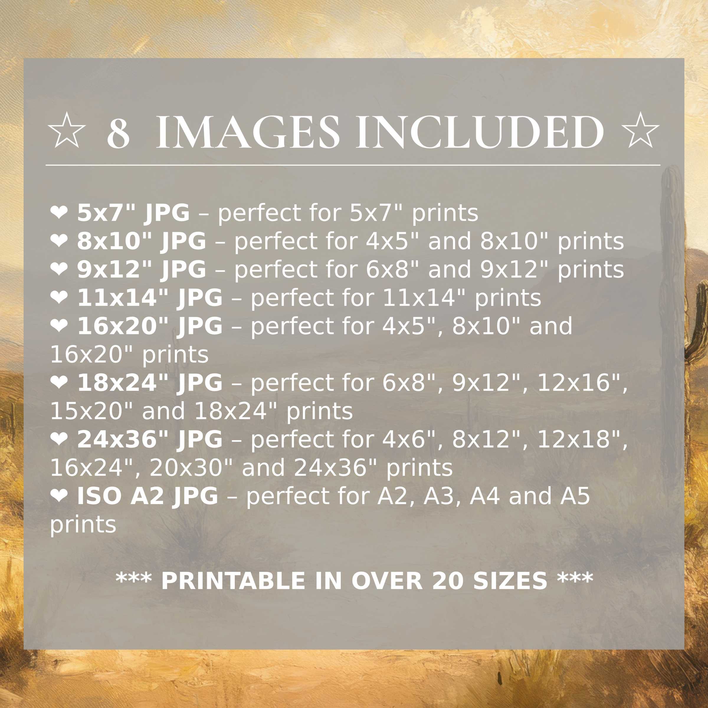 Radiant landscape digital print in warm golden hues evokes calm sophistication; includes 8 high-res sizes for seamless modern décor