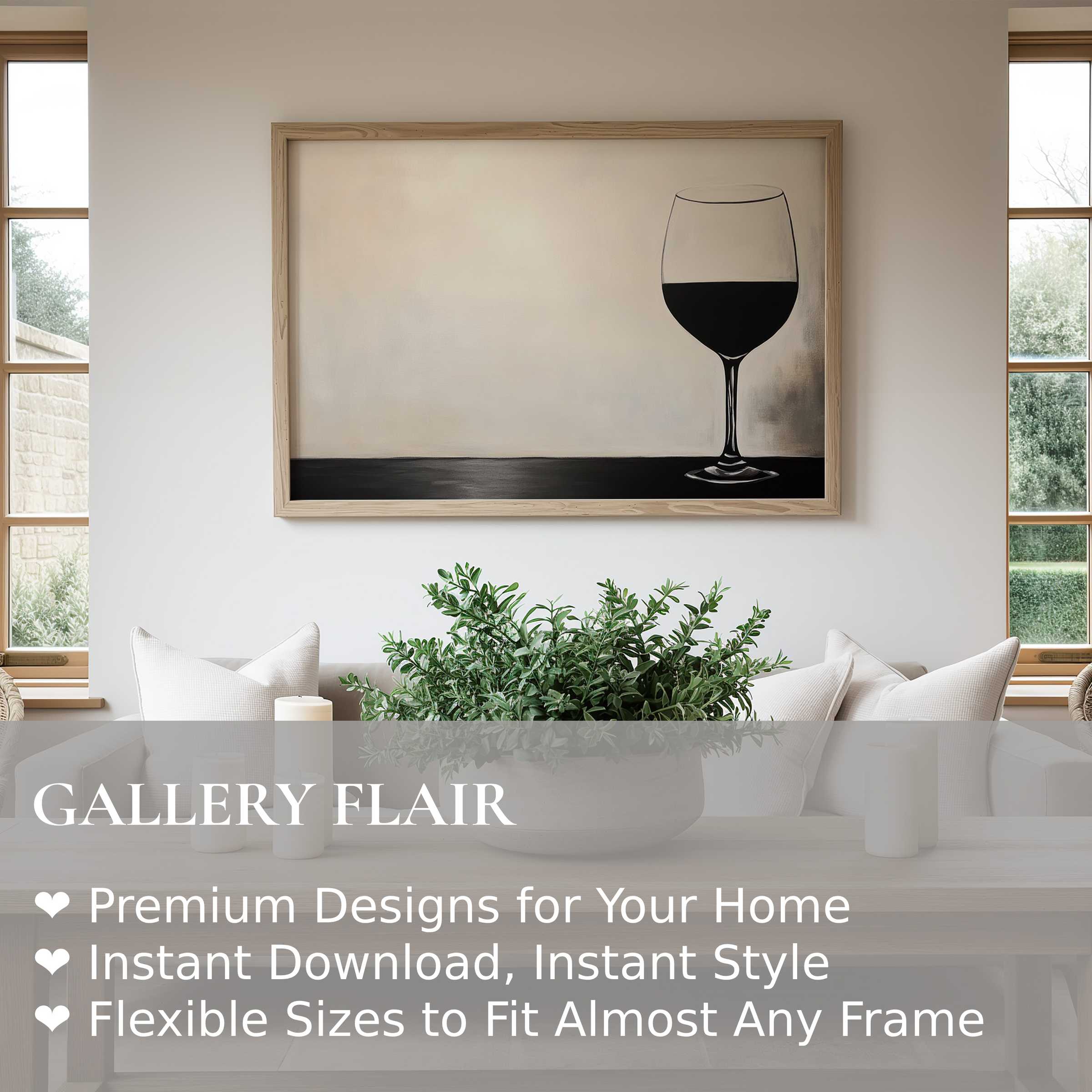 Minimalist wall art print featuring a serene wine glass silhouette in muted tones, enhancing modern neutral interiors with subtle elegance and calm