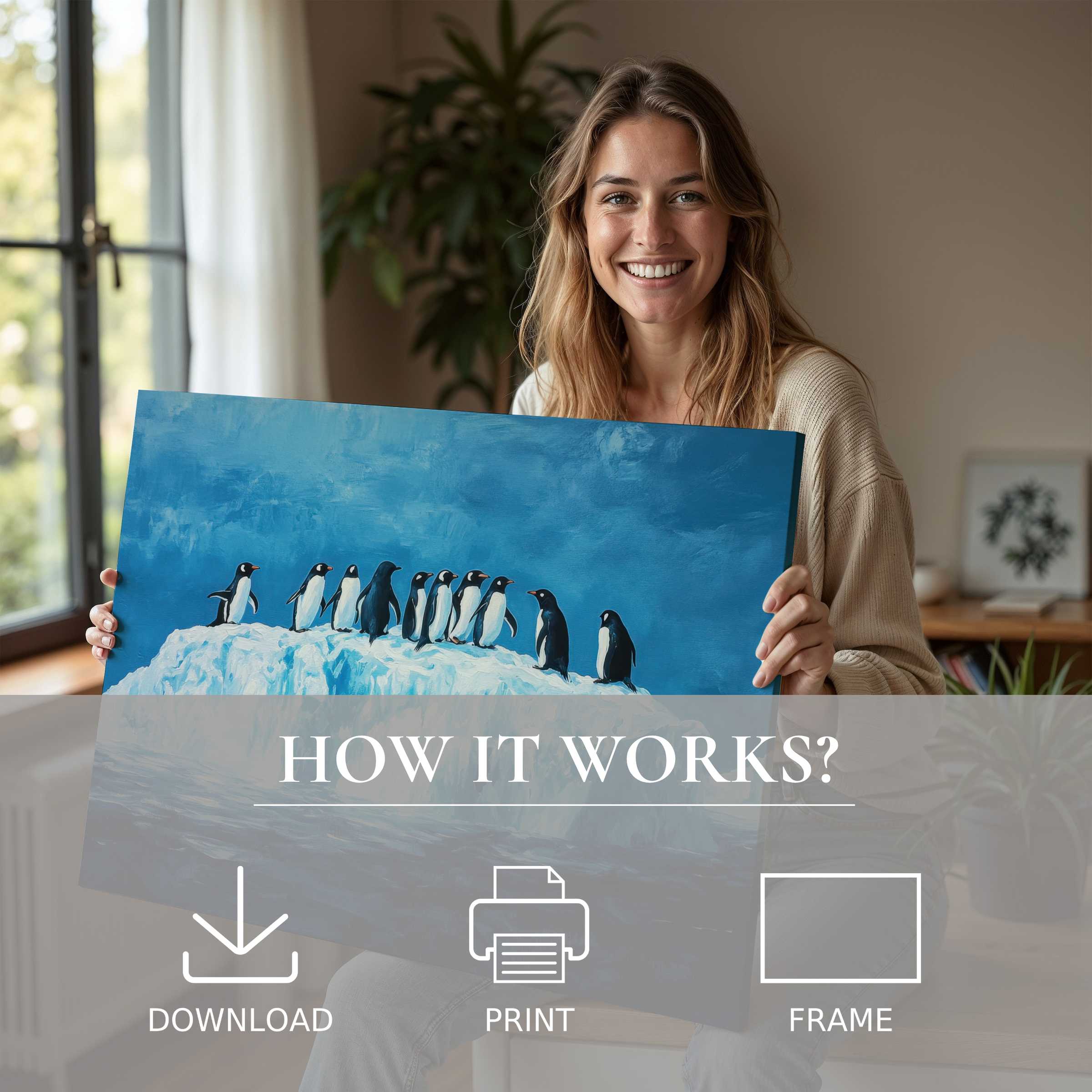 A joyful moment of connection with street art digital art print, bringing serene blues and warmth into a modern home