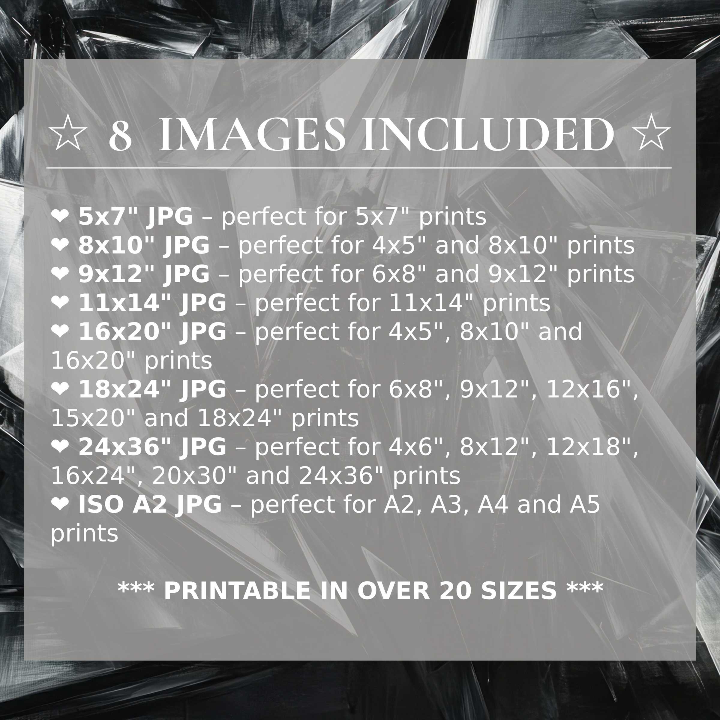 Sophisticated abstract digital print in bold monochrome hues, offering 8 high-quality sizes included to elevate modern interiors with versatile elegance